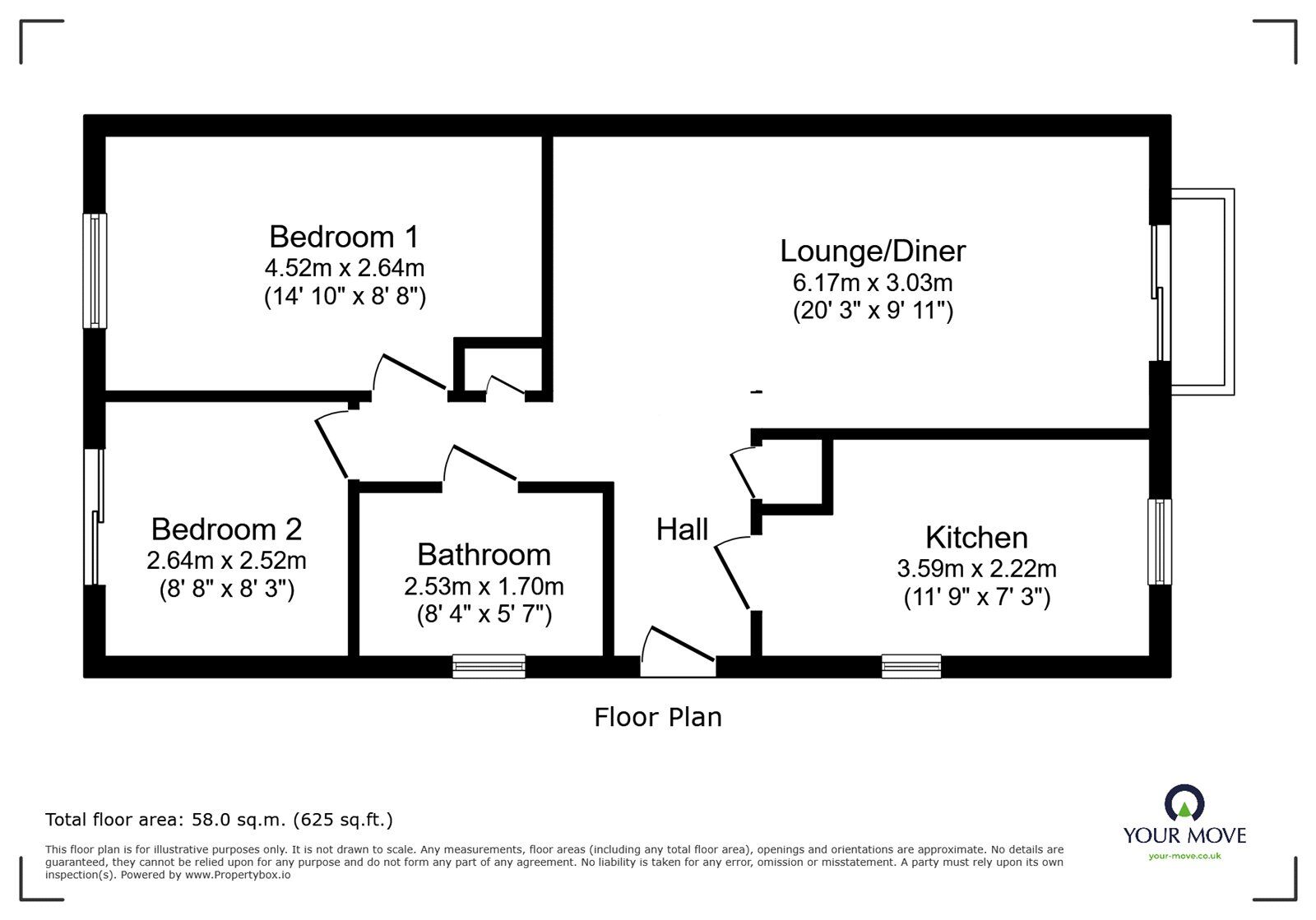 Floorplan of 2 bedroom Detached Bungalow for sale, Sunningdale Close, Doncaster, South Yorkshire, DN4