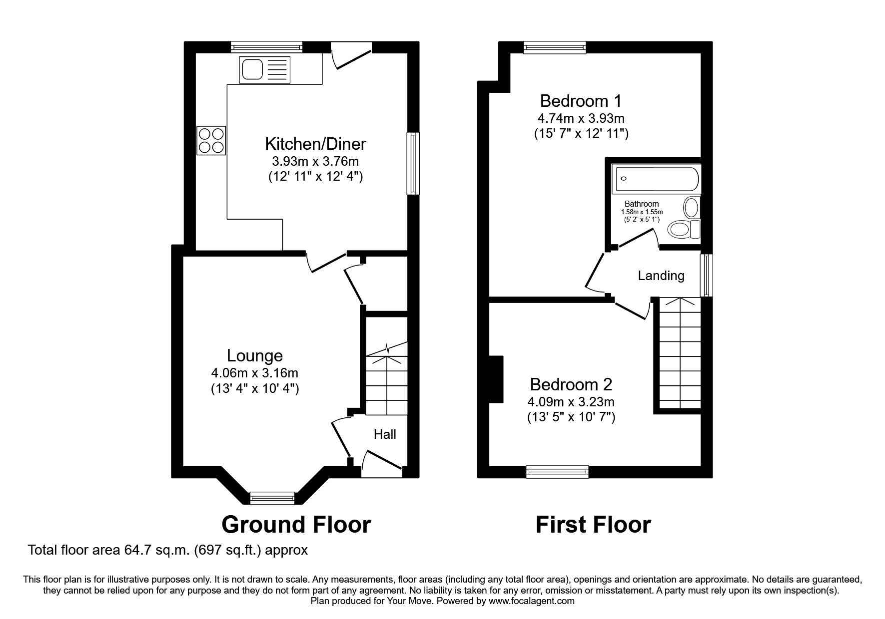 Floorplan of 2 bedroom Semi Detached House to rent, Shakespeare Avenue, Doncaster, South Yorkshire, DN5
