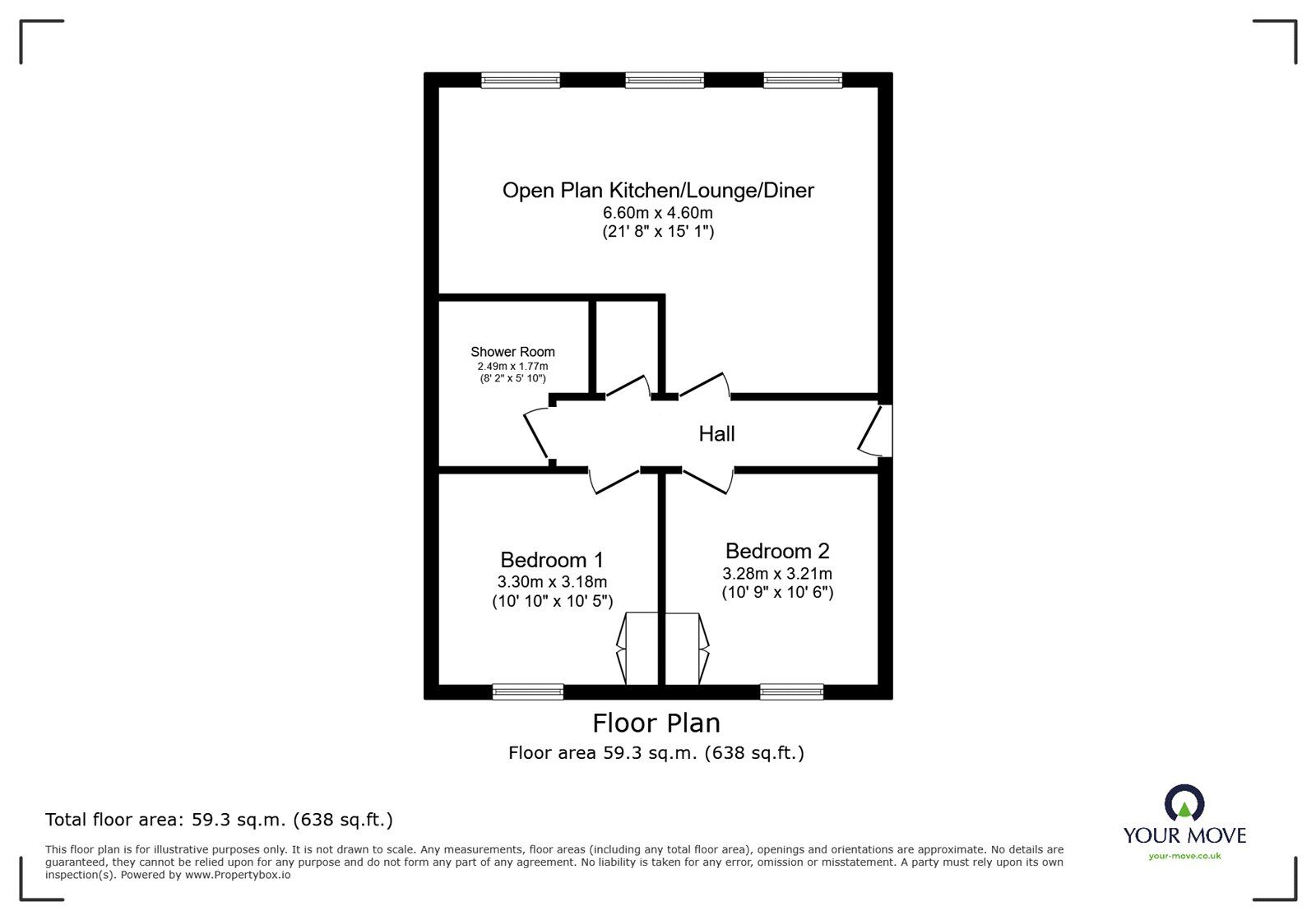 Floorplan of 2 bedroom Flat for sale, Brander Close, Balby, South Yorkshire, DN4