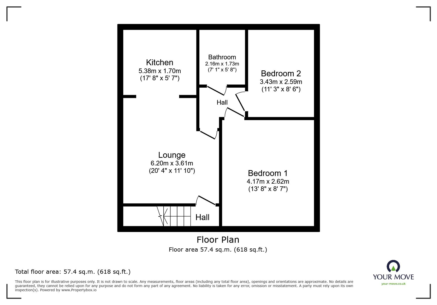 Floorplan of 2 bedroom Flat to rent, Church Balk, Edenthorpe, South Yorkshire, DN3