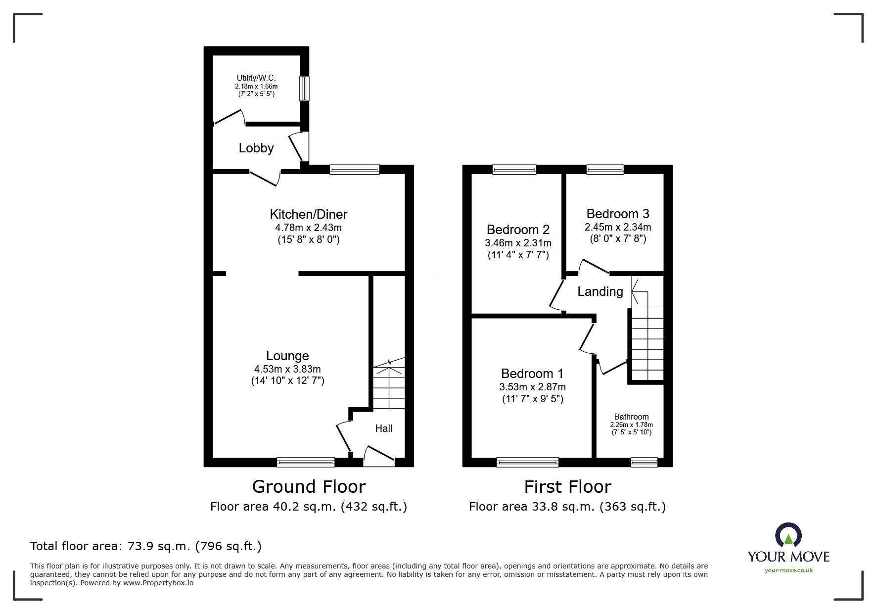 Floorplan of 3 bedroom Mid Terrace House for sale, Balfour Road, Bentley, South Yorkshire, DN5