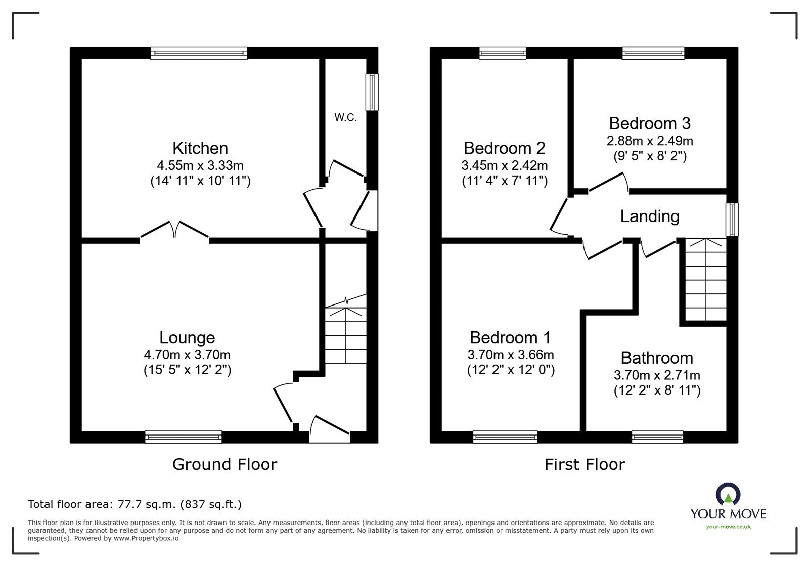 Floorplan of 3 bedroom Semi Detached House for sale, Airstone Road, Askern, South Yorkshire, DN6