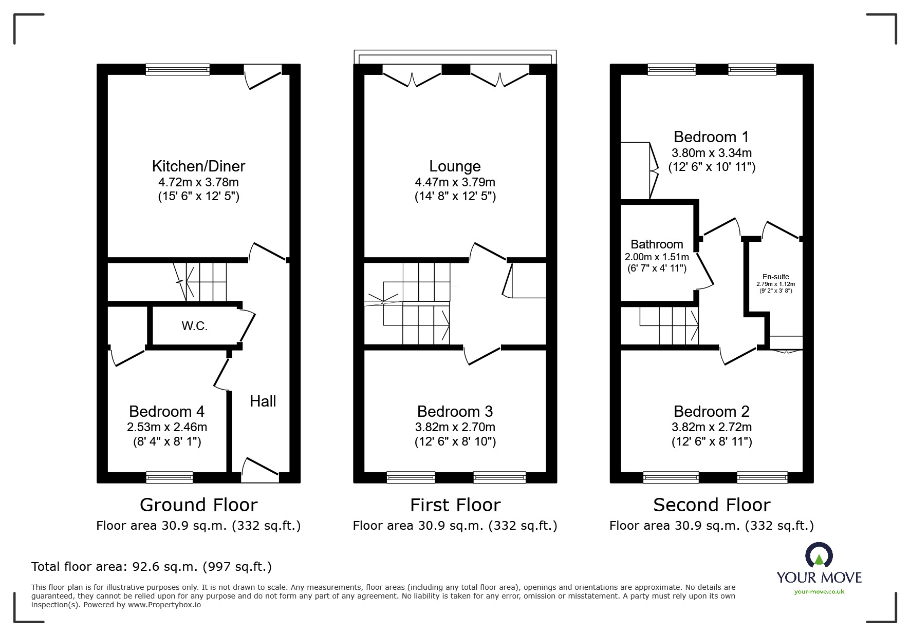 Floorplan of 4 bedroom Mid Terrace House for sale, Spicers Court, Retford, Nottinghamshire, DN22