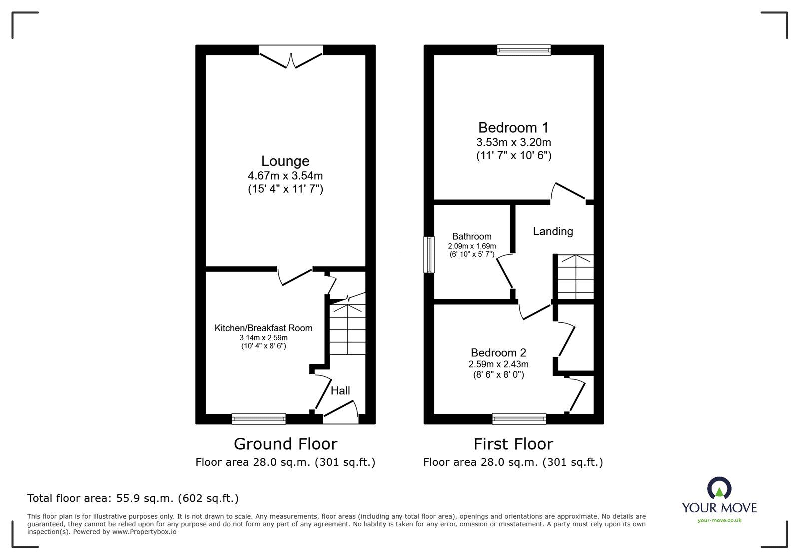 Floorplan of 2 bedroom Semi Detached House for sale, Aldcliffe Crescent, Doncaster, South Yorkshire, DN4