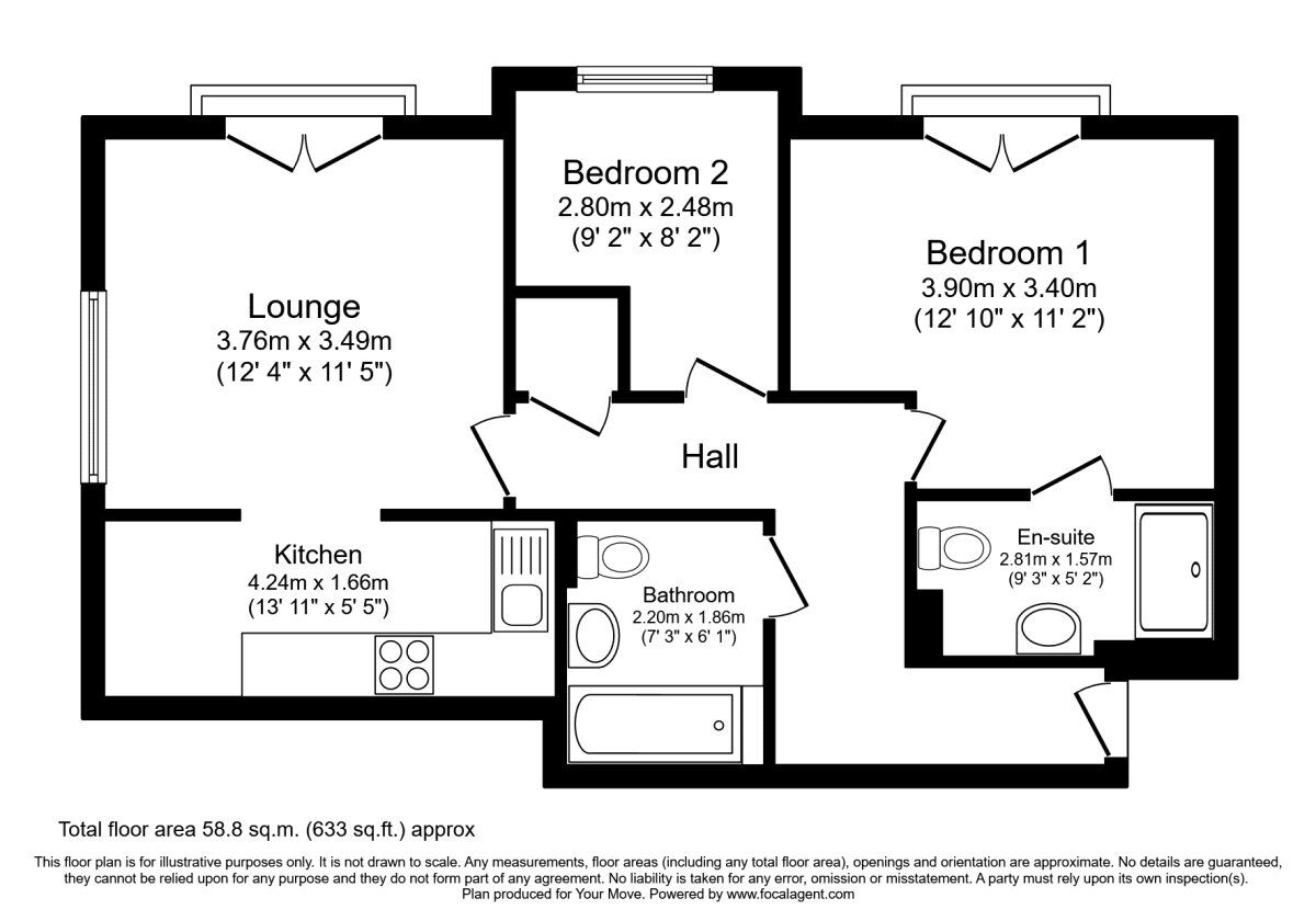 Floorplan of 2 bedroom Flat to rent, Swan Court, Askern, South Yorkshire, DN6