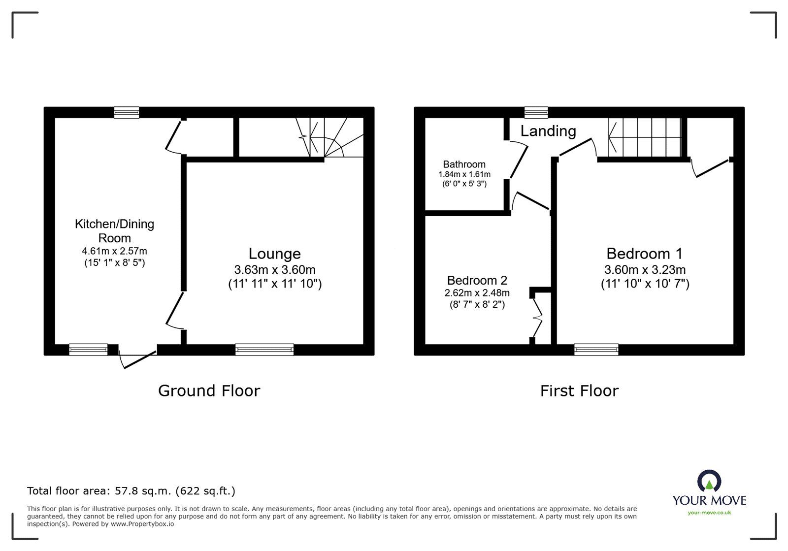 Floorplan of 2 bedroom Mid Terrace Property for sale, Back Row, Cantley, South Yorkshire, DN3