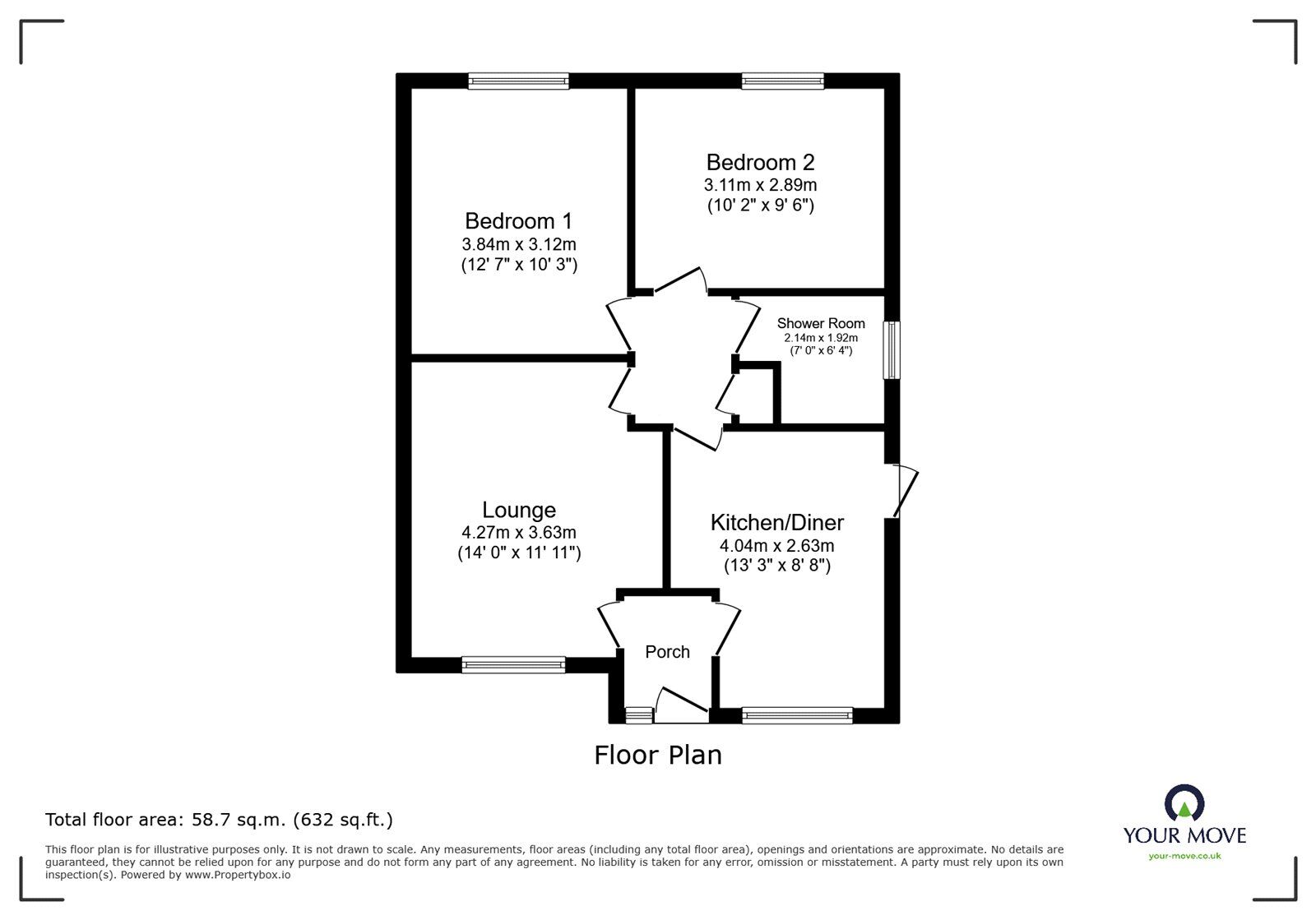 Floorplan of 2 bedroom Semi Detached Bungalow for sale, Southfield Road, Armthorpe, South Yorkshire, DN3