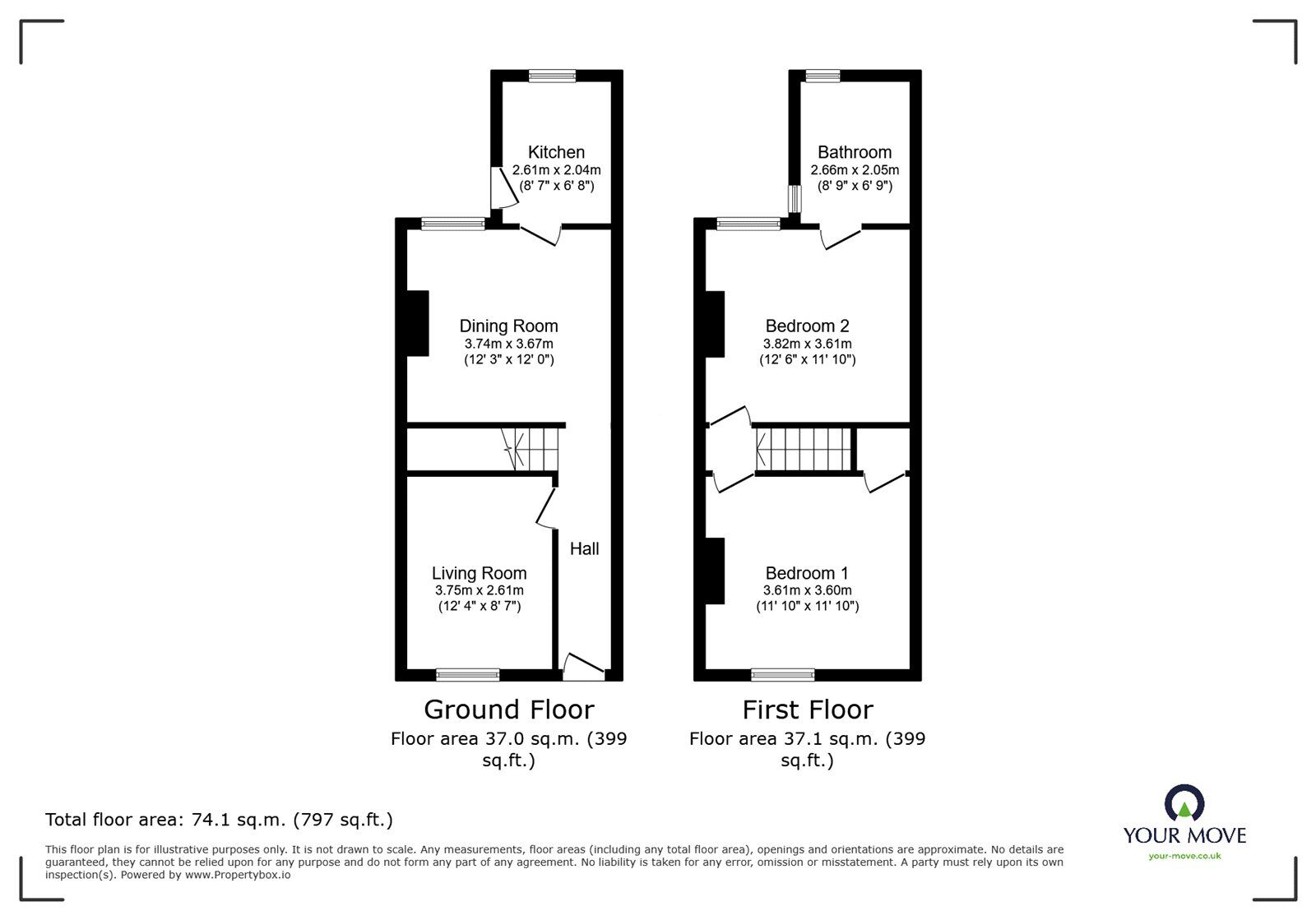Floorplan of 2 bedroom Mid Terrace House for sale, Shadyside, Doncaster, South Yorkshire, DN4
