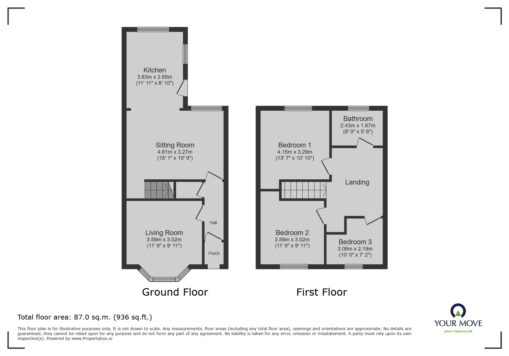 Floorplan of 3 bedroom Mid Terrace House for sale, Washington Grove, Bentley, Doncaster, South Yorkshire, DN5