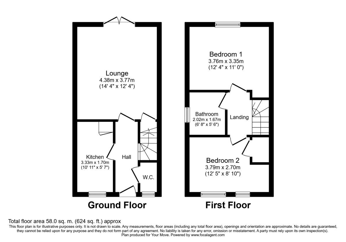 Floorplan of 2 bedroom End Terrace House for sale, Honeysuckle Close, Bessacarr, Doncaster, South Yorkshire, DN4