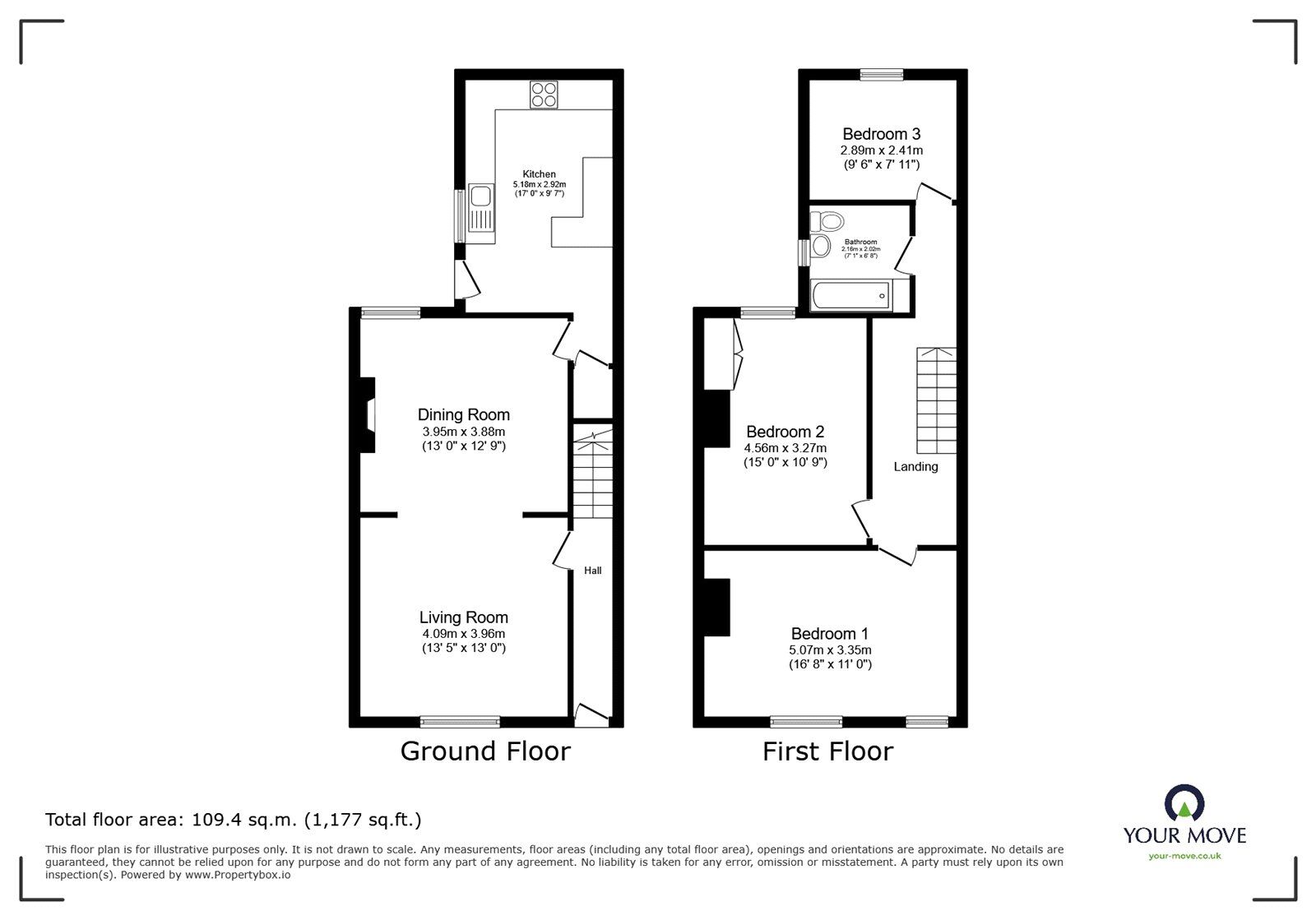 Floorplan of 3 bedroom Mid Terrace House for sale, Quarry Road, Norton, South Yorkshire, DN6