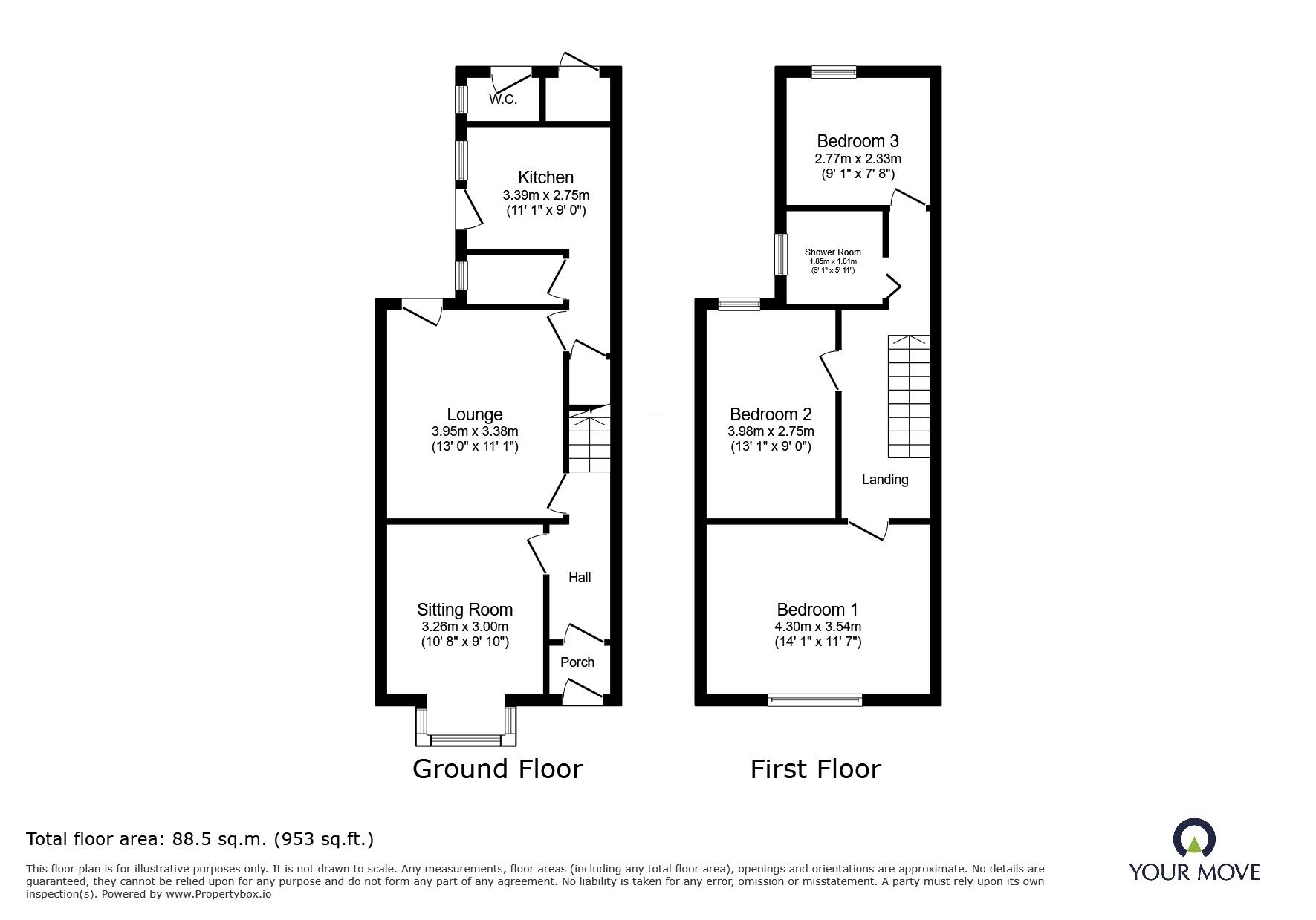 Floorplan of 3 bedroom Mid Terrace House for sale, Raby Road, Wheatley, Doncaster, South Yorkshire, DN2
