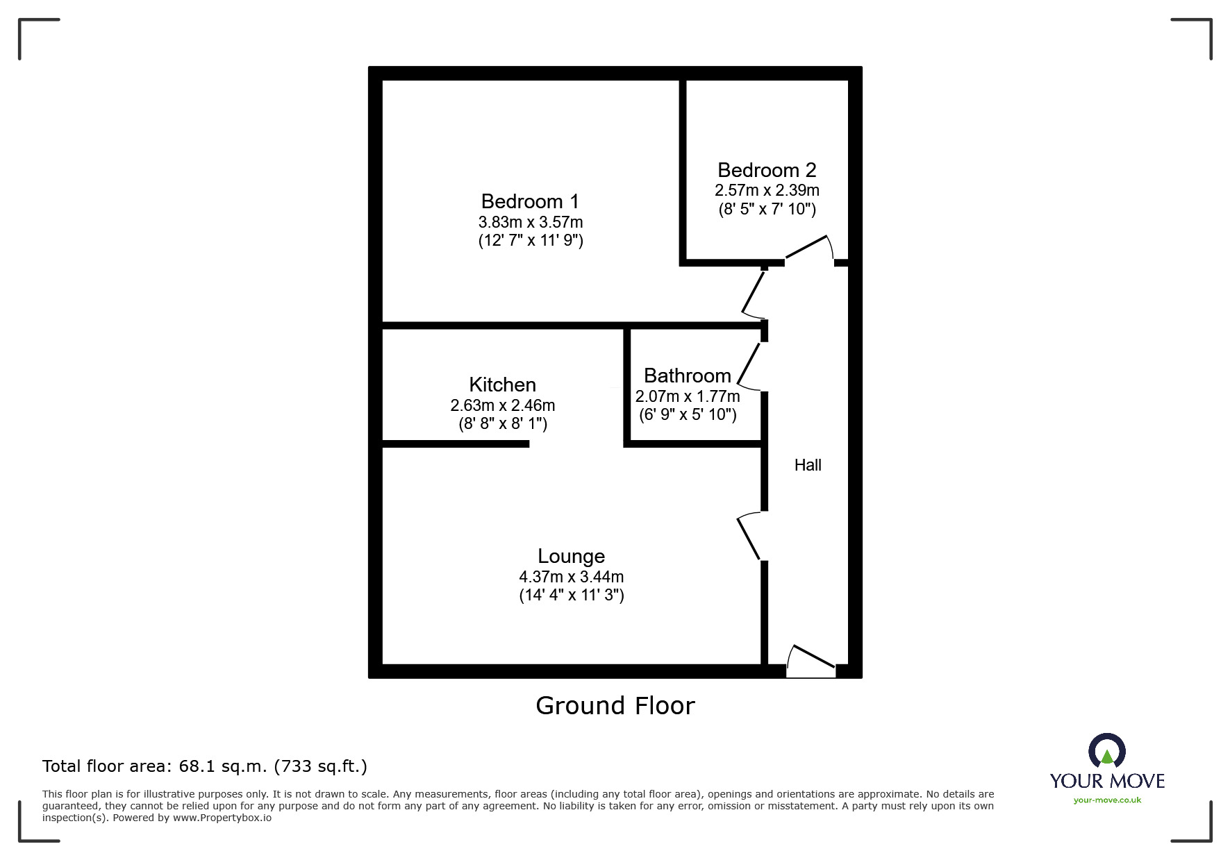 Floorplan of 2 bedroom Flat to rent, Shadyside, Doncaster, South Yorkshire, DN4