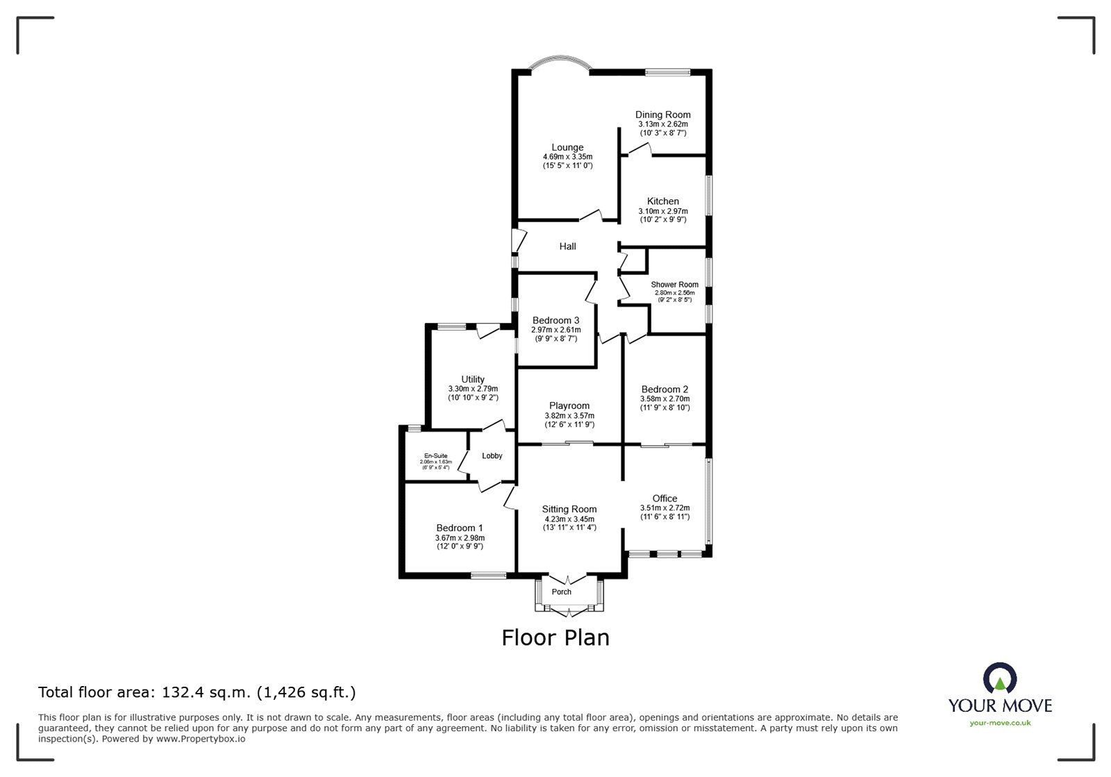 Floorplan of 3 bedroom Detached Bungalow for sale, Aisby Drive, Rossington, South Yorkshire, DN11