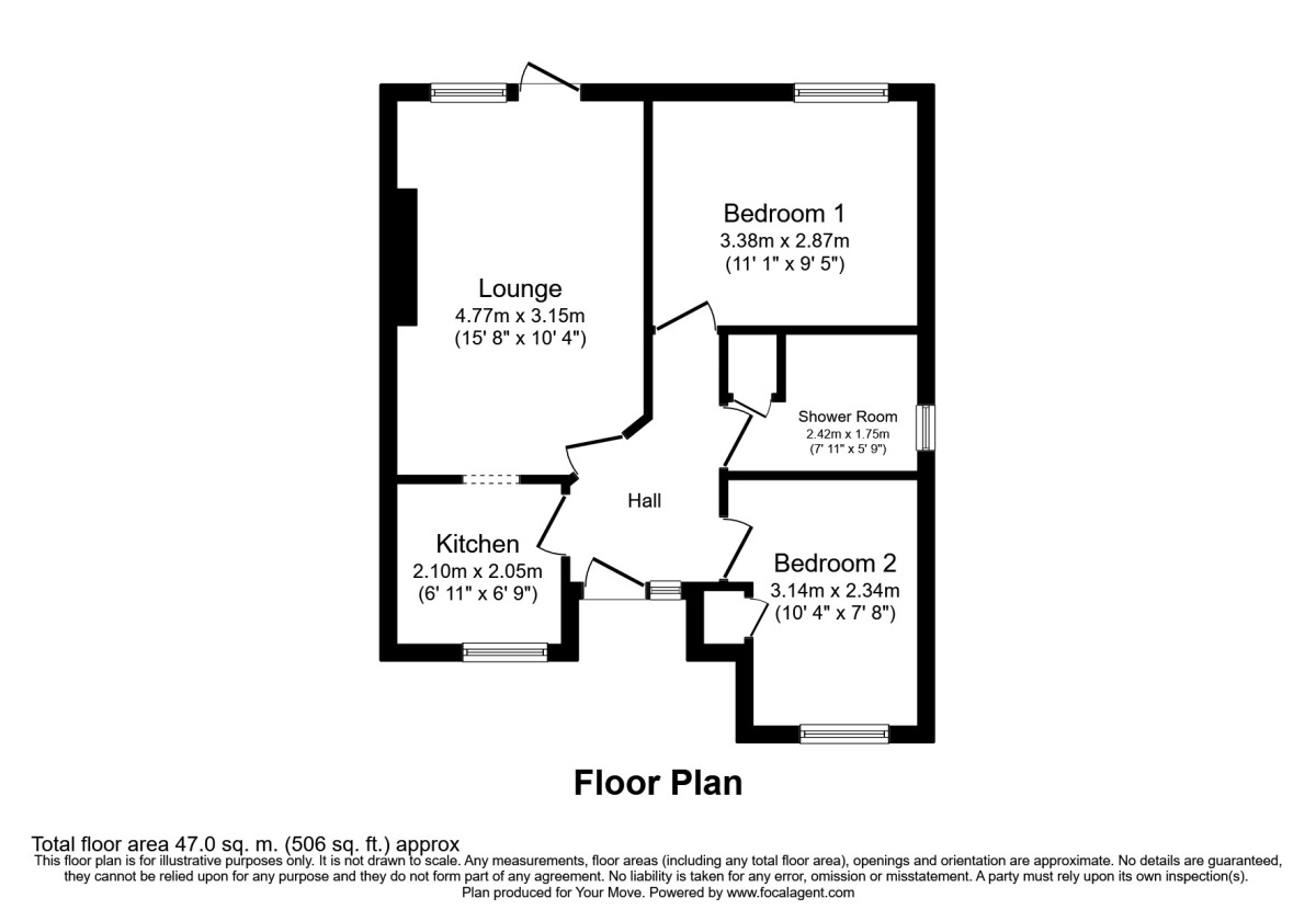 Floorplan of 2 bedroom Semi Detached Bungalow to rent, Harpenden Close, Dunscroft, South Yorkshire, DN7