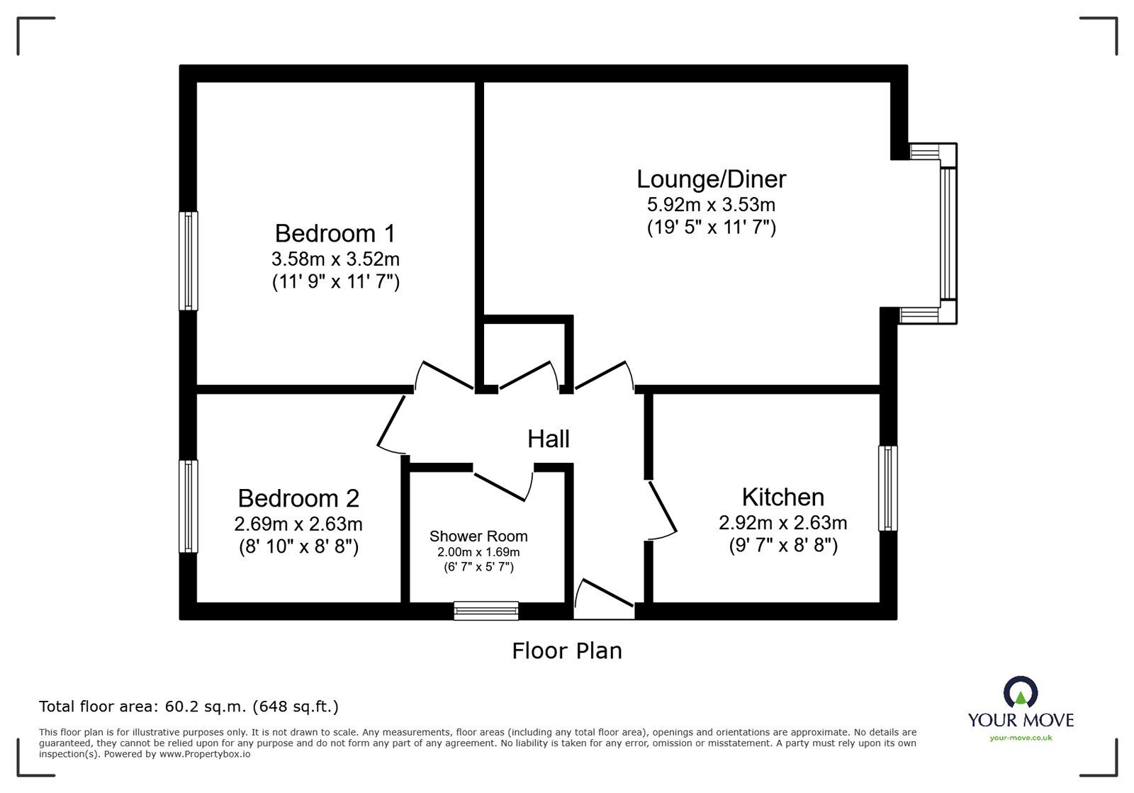 Floorplan of 2 bedroom Detached Bungalow for sale, Broadwater Drive, Dunscroft, South Yorkshire, DN7