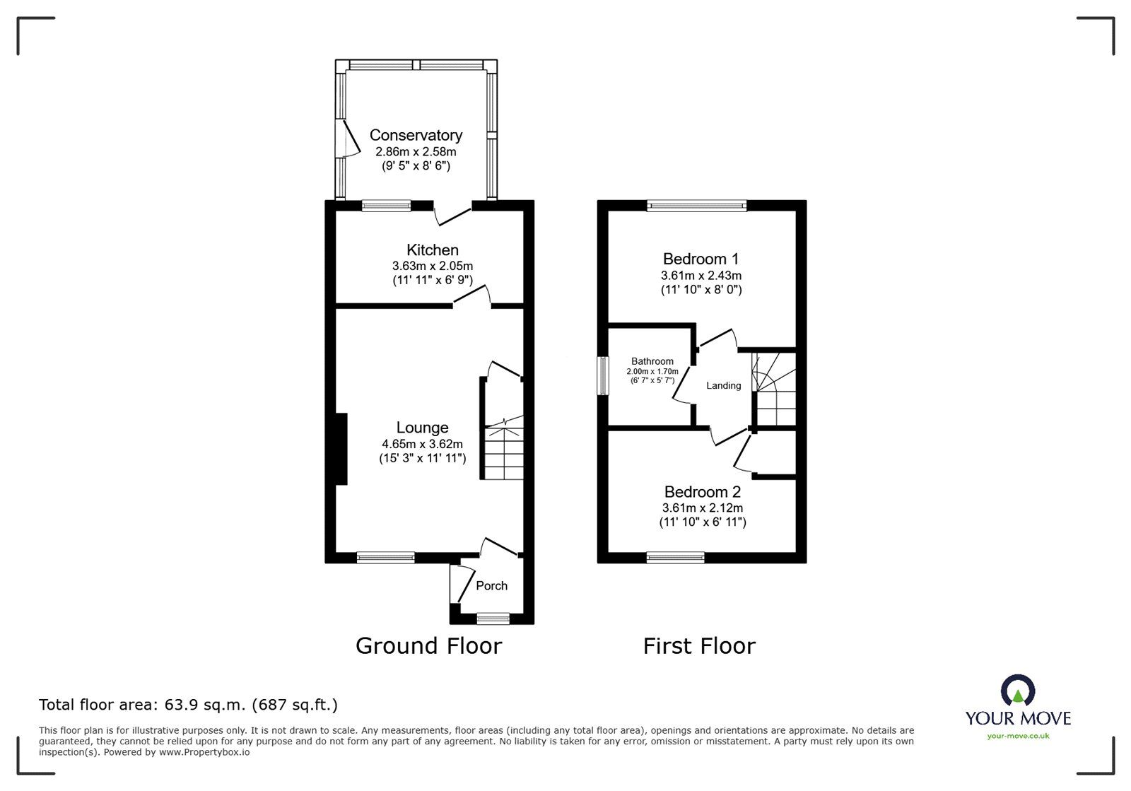 Floorplan of 2 bedroom Semi Detached House for sale, Headingley Way, Edlington, South Yorkshire, DN12