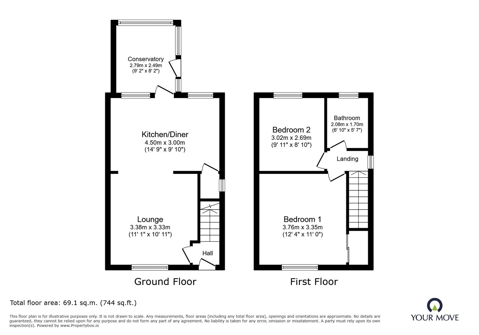 Floorplan of 2 bedroom Semi Detached House for sale, Harthill Road, Conisbrough, South Yorkshire, DN12
