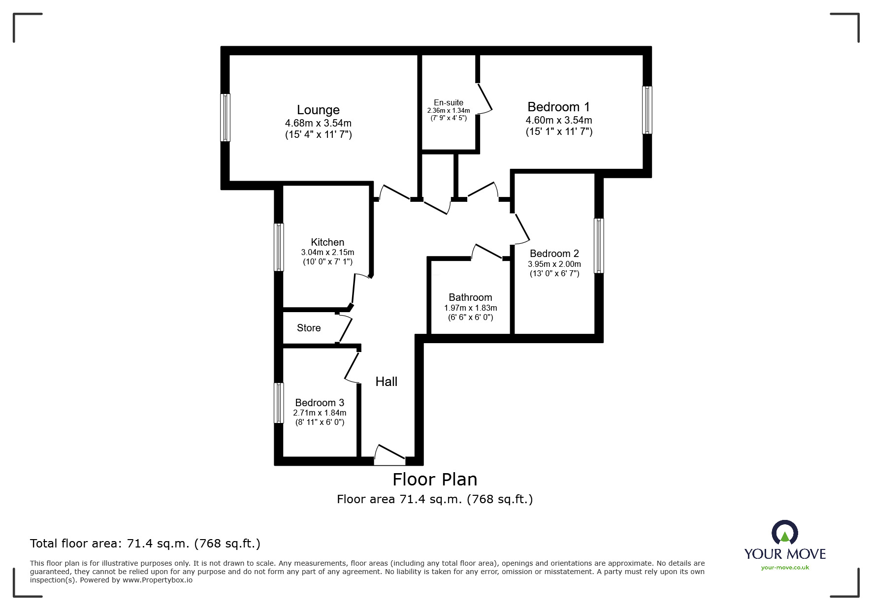 Floorplan of 3 bedroom Flat to rent, Kentmere Drive, Doncaster, South Yorkshire, DN4