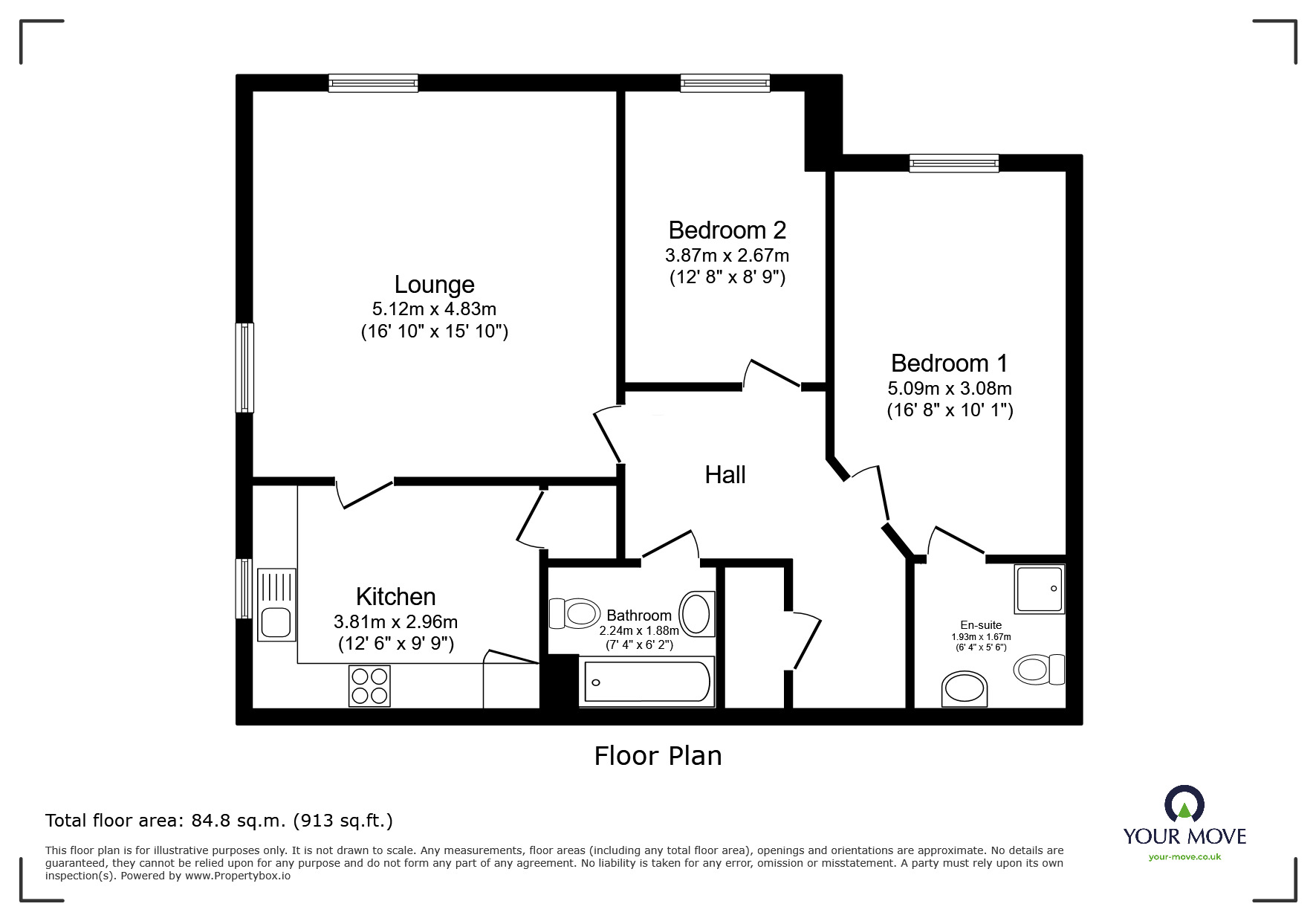 Floorplan of 2 bedroom Flat to rent, Kentmere Drive, Doncaster, South Yorkshire, DN4