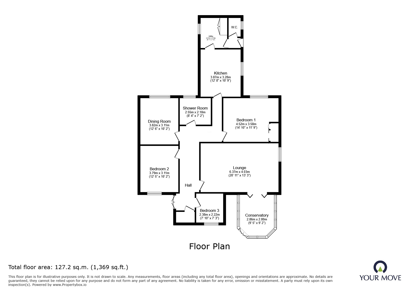 Floorplan of 3 bedroom Detached Bungalow for sale, Bawtry Road, Bessacarr, Doncaster, South Yorkshire, DN4