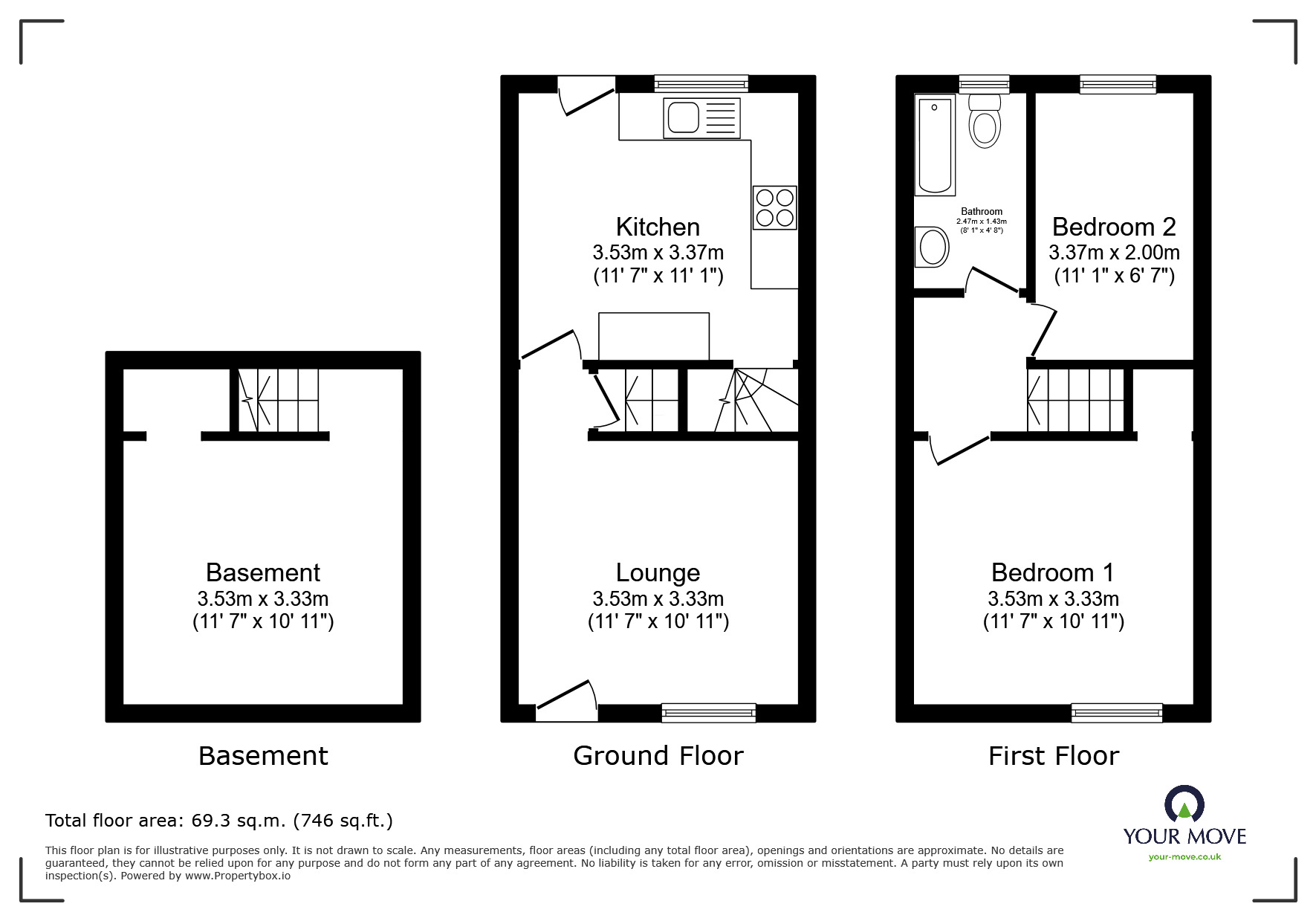 Floorplan of 2 bedroom Mid Terrace House to rent, Brooke Street, Doncaster, South Yorkshire, DN1