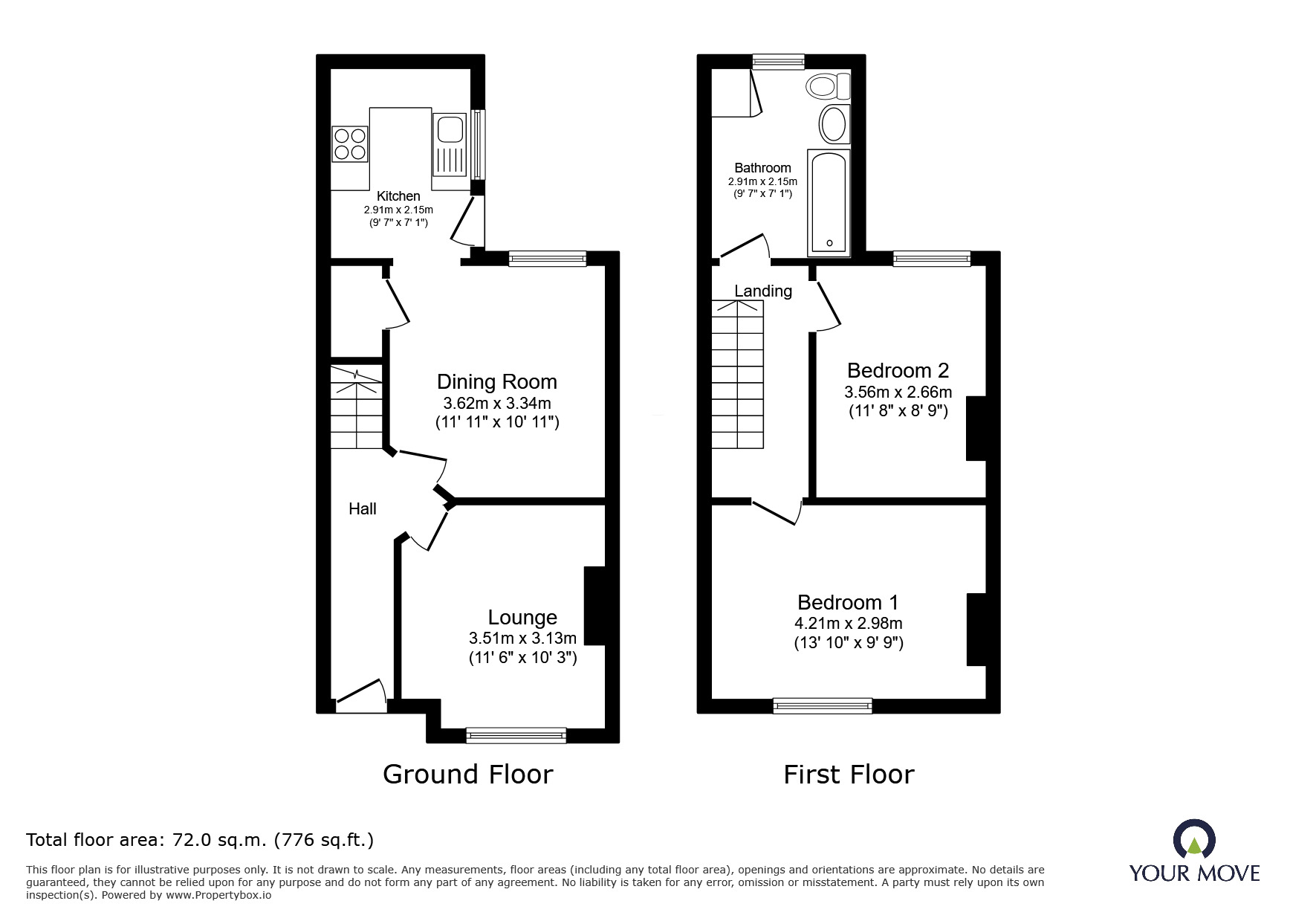Floorplan of 2 bedroom Mid Terrace House to rent, Washington Grove, Doncaster, South Yorkshire, DN5