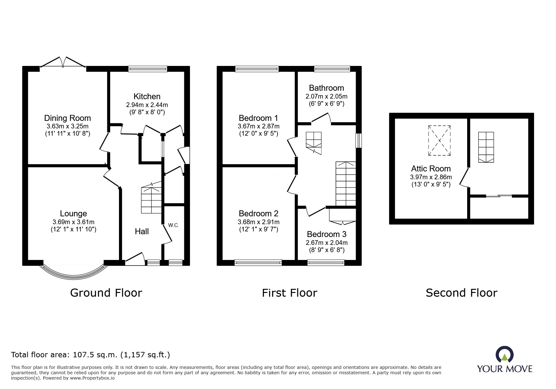 Floorplan of 3 bedroom Semi Detached House for sale, Crabgate Drive, Skellow, South Yorkshire, DN6