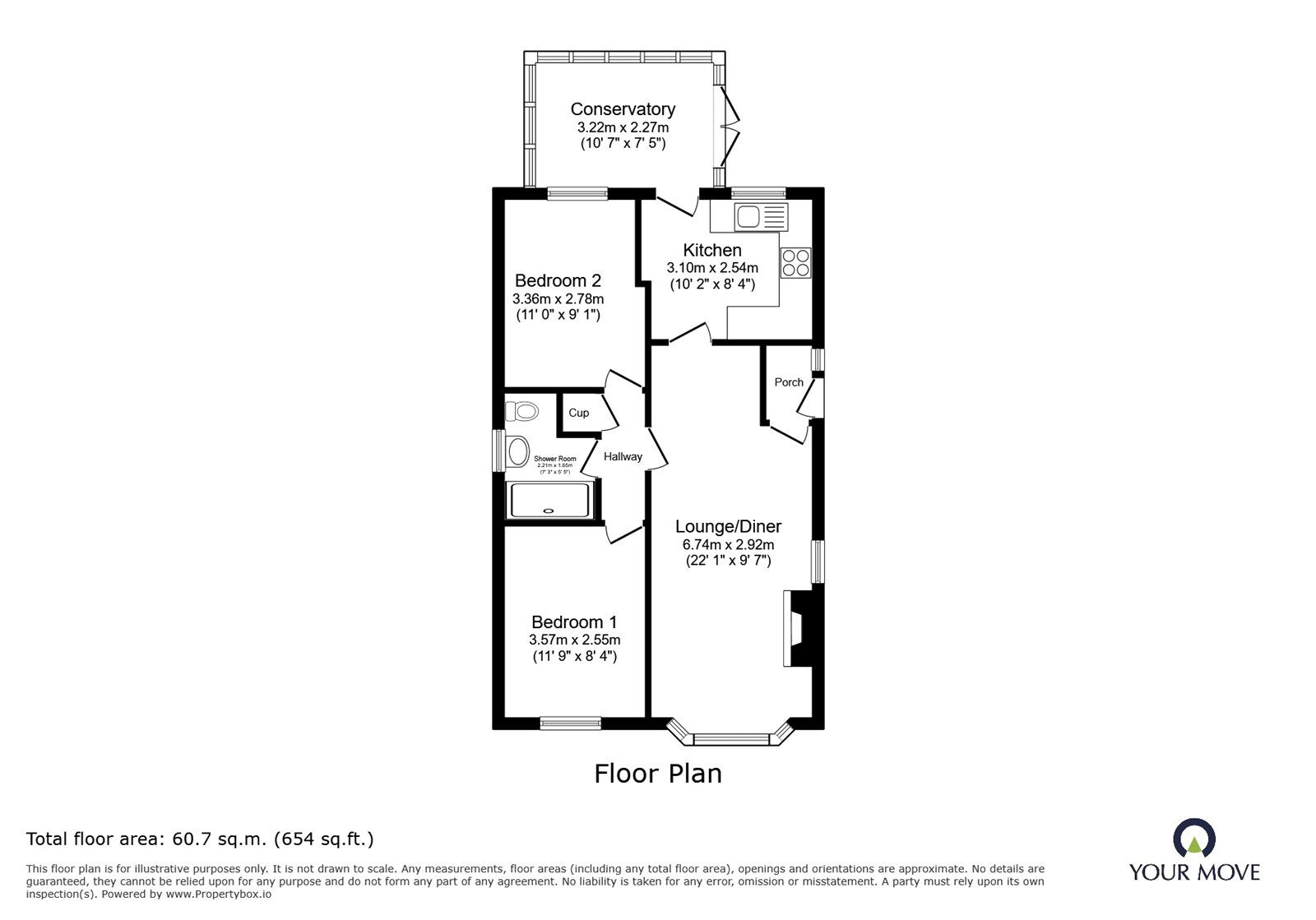 Floorplan of 2 bedroom Semi Detached Bungalow for sale, Arden Gate, Doncaster, DN4