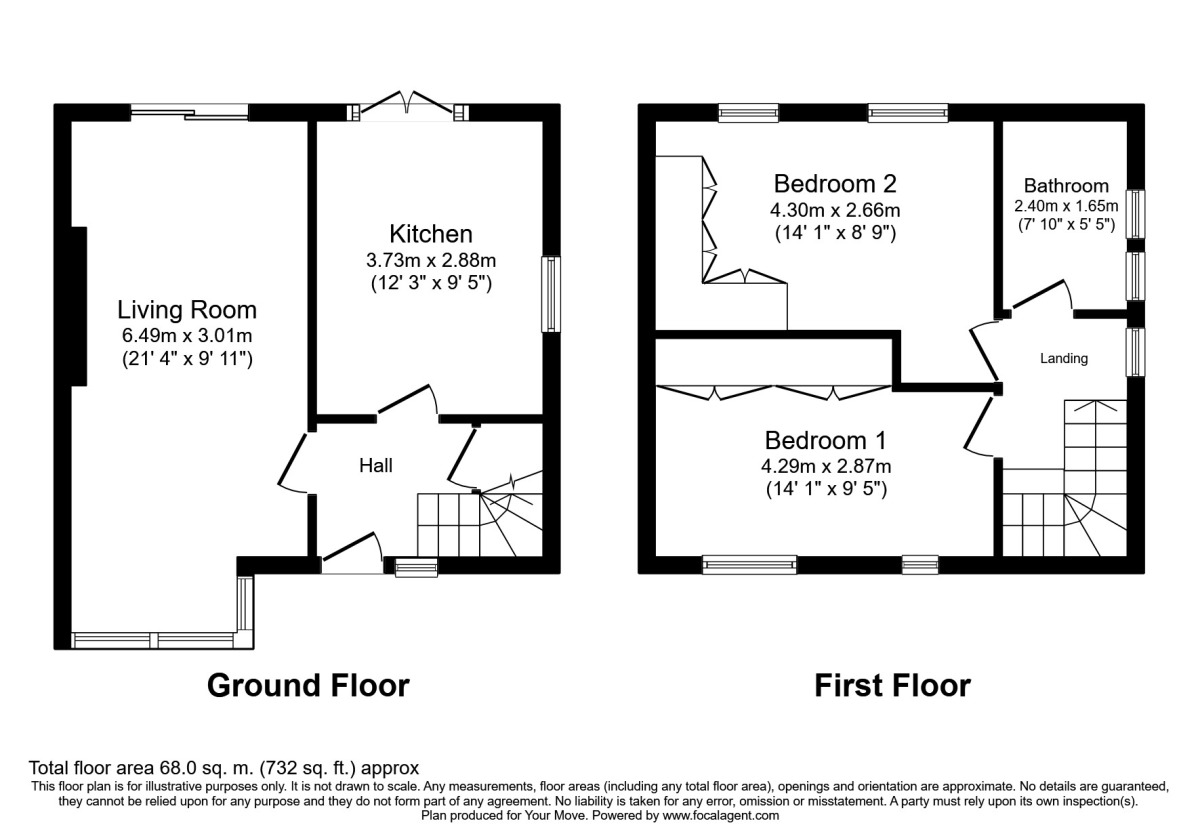 Floorplan of 2 bedroom Mid Terrace House to rent, Lingfield Green, Darlington, County Durham, DL1
