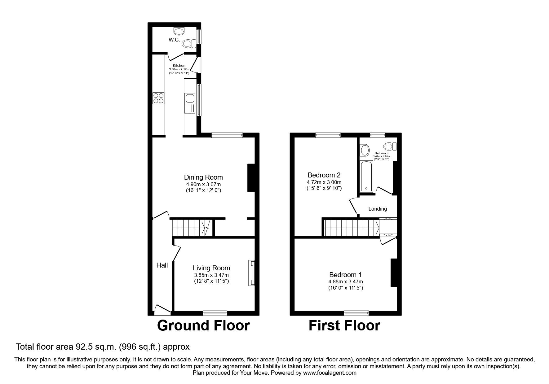 Floorplan of 2 bedroom Mid Terrace House to rent, Charles Street, Darlington, County Durham, DL1