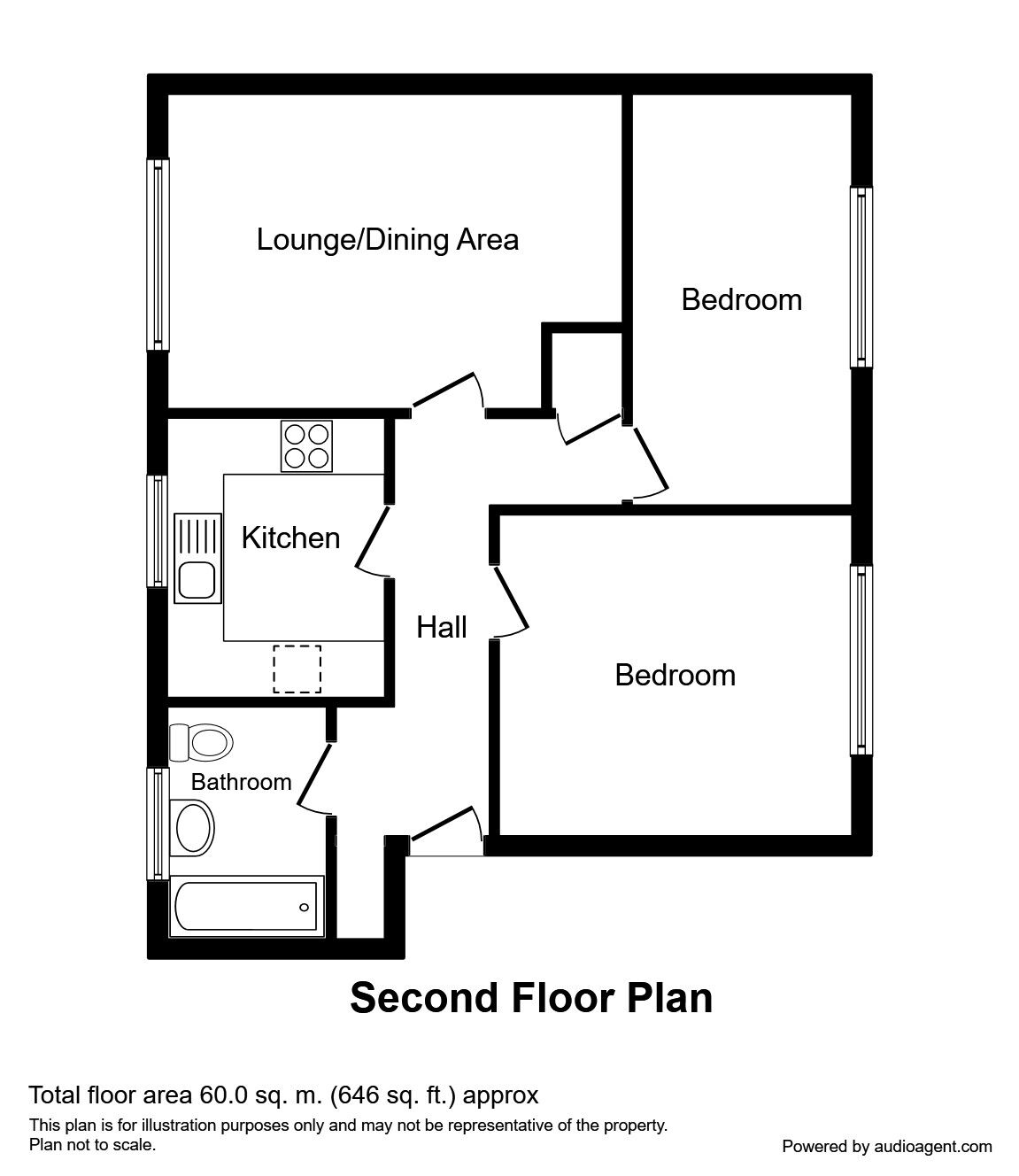 Floorplan of 2 bedroom  Flat to rent, Pleasant View, Dudley, West Midlands, DY3