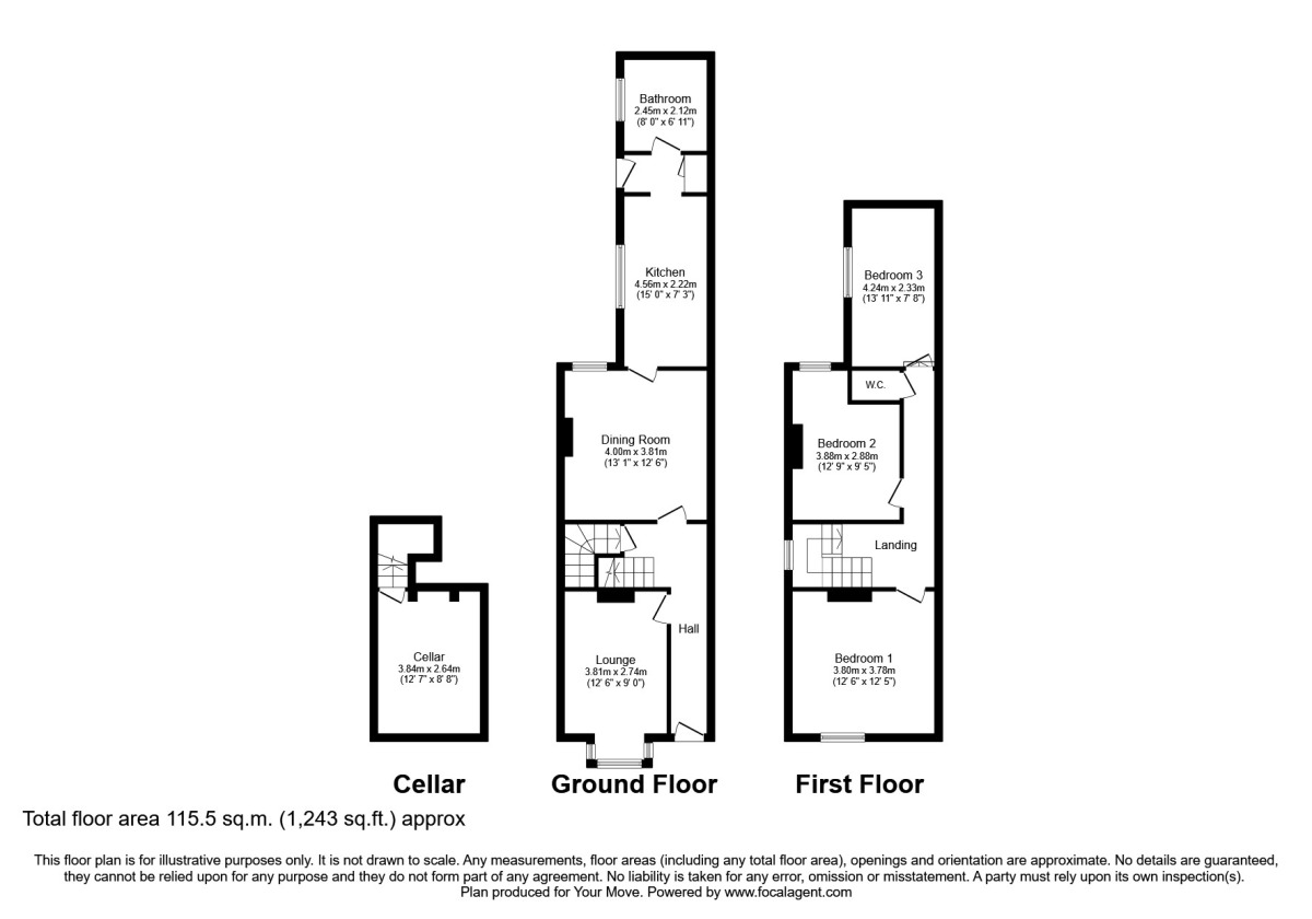 Floorplan of 3 bedroom Mid Terrace House to rent, Stourbridge Road, Dudley, West Midlands, DY1
