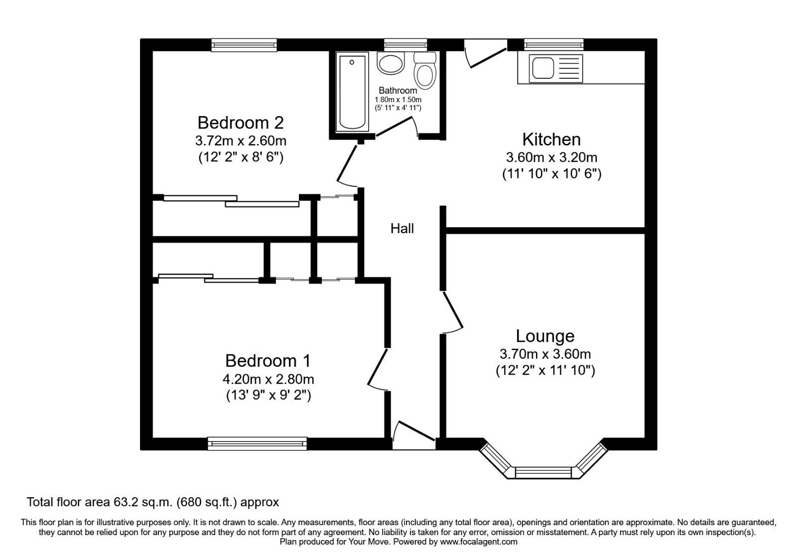Floorplan of 2 bedroom Flat to rent, Lich Avenue, Wolverhampton, West Midlands, WV11