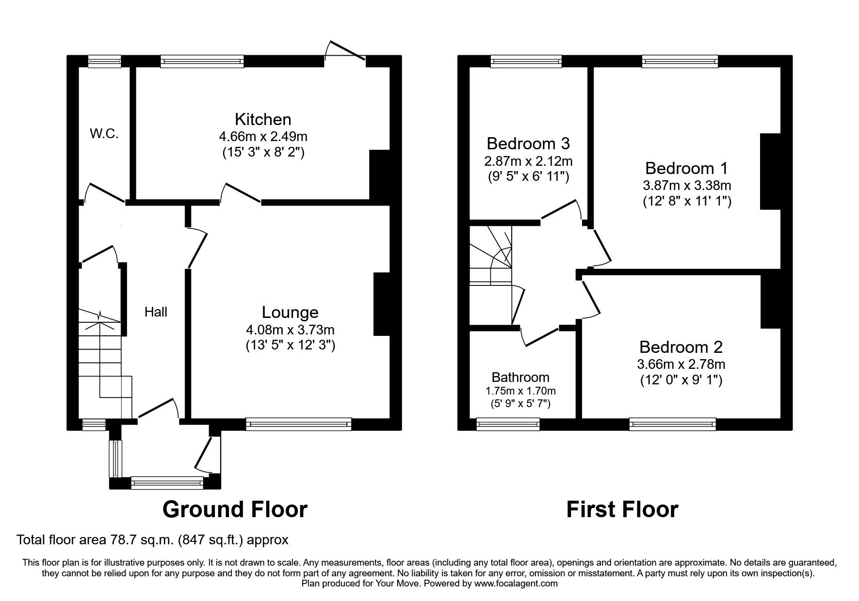 Floorplan of 3 bedroom Mid Terrace House to rent, Bunns Lane, Dudley, West Midlands, DY2