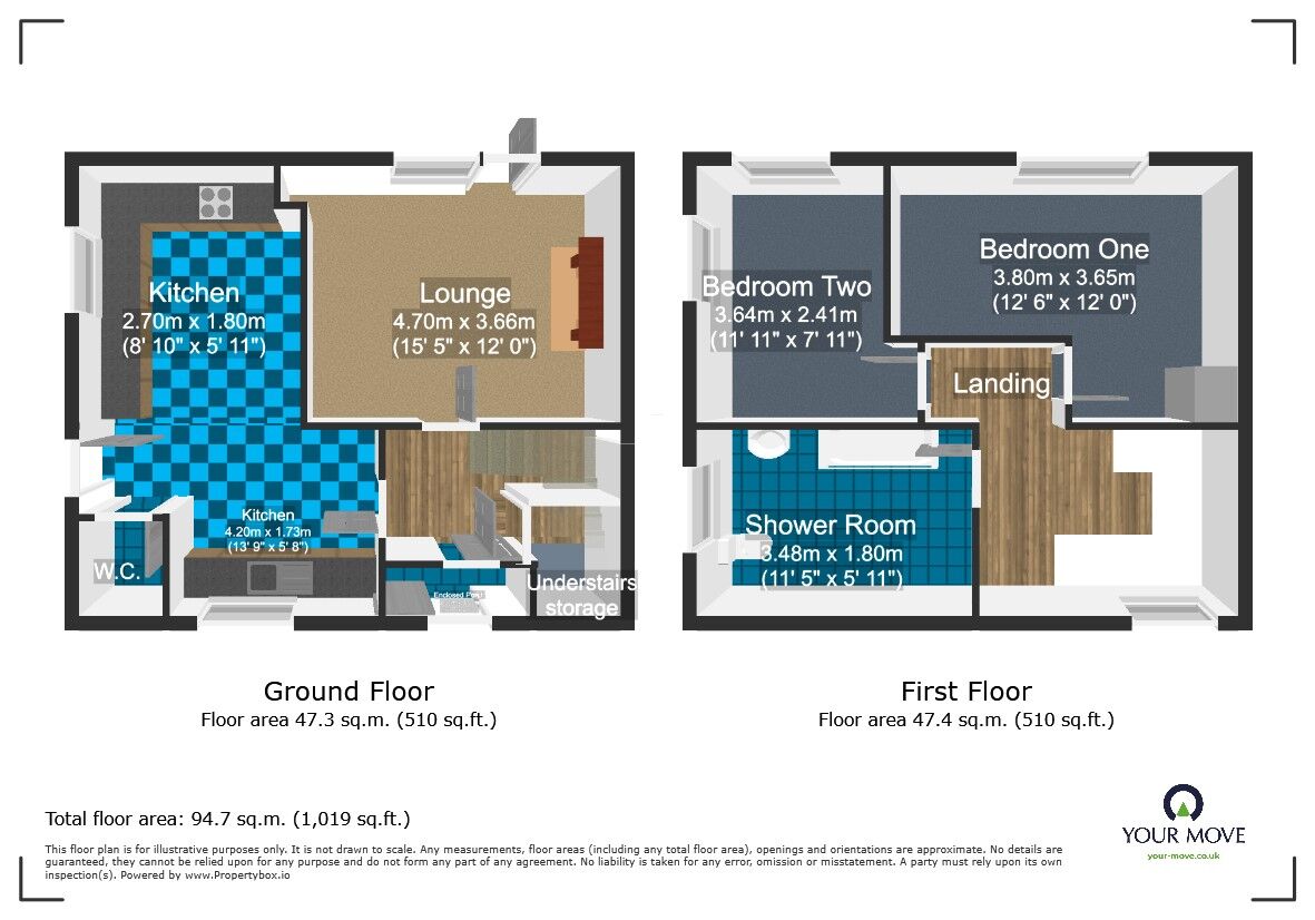 Floorplan of 2 bedroom Semi Detached House for sale, Wood Road, Dudley, West Midlands, DY3