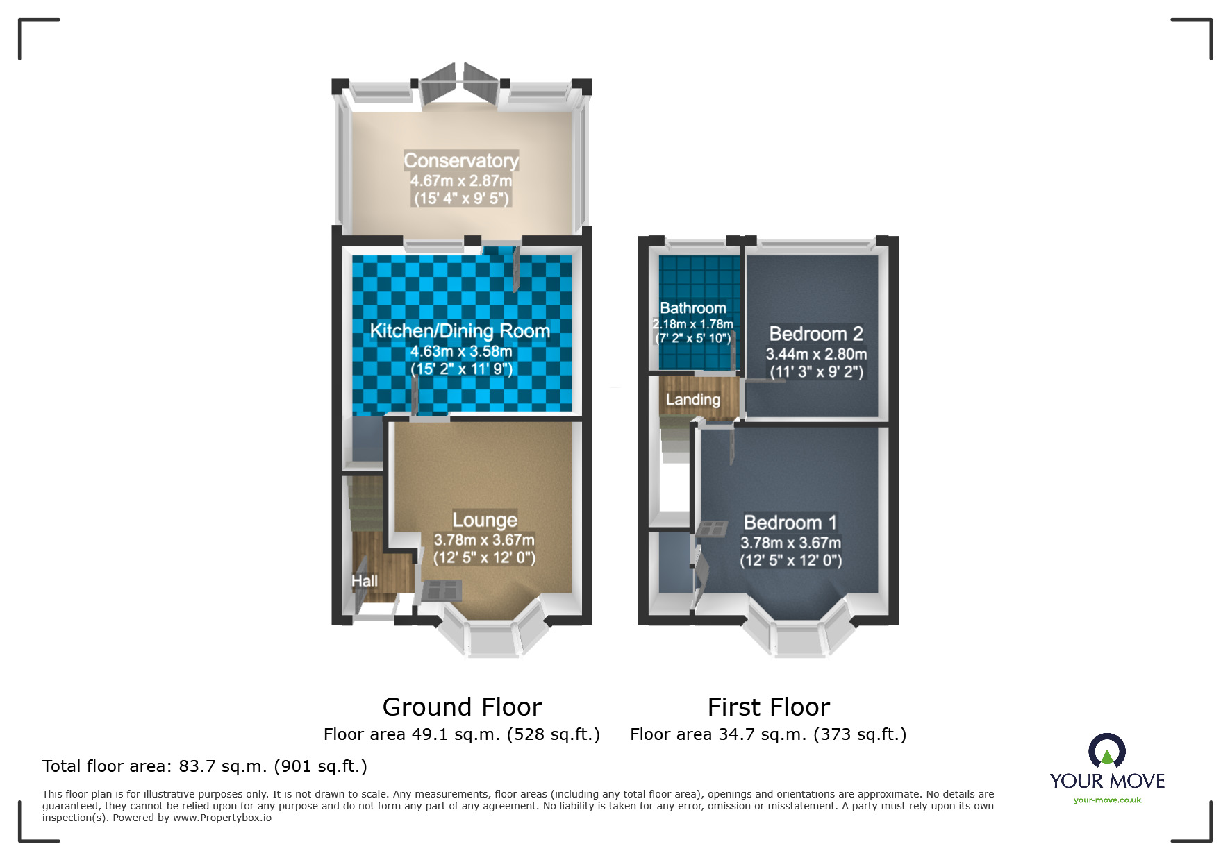 Floorplan of 2 bedroom Semi Detached House for sale, Sion Avenue, Kidderminster, Worcestershire, DY10