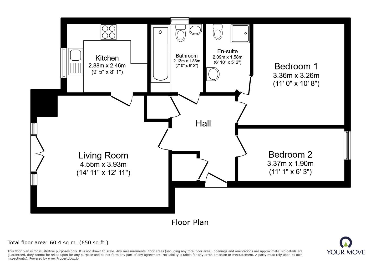 Floorplan of 2 bedroom Flat for sale, Quayside Walk, Netherton, Dudley, DY2