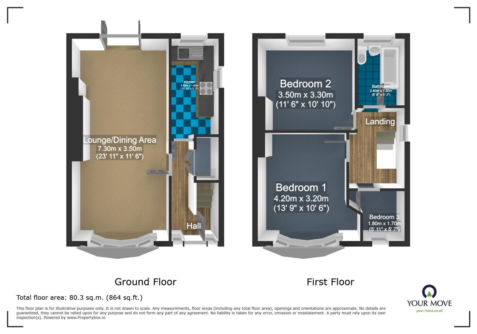 Floorplan of 3 bedroom End Terrace House for sale, Yew Tree Road, Dudley, West Midlands, DY2