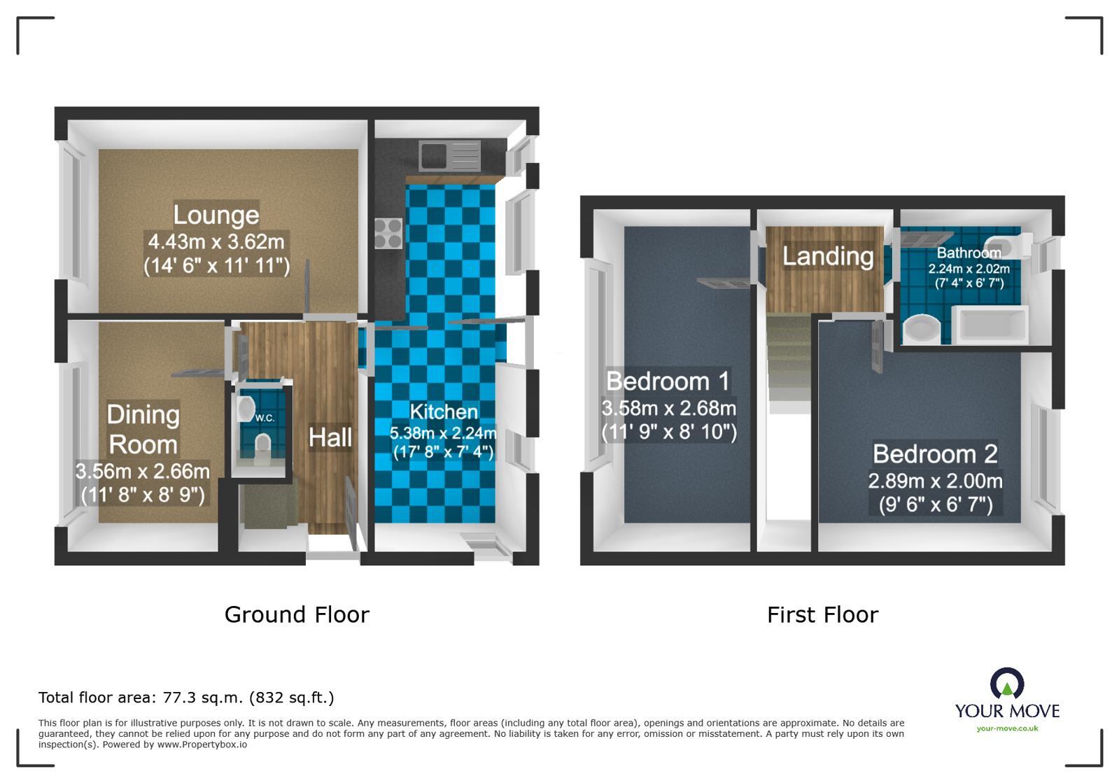Floorplan of 2 bedroom Semi Detached House for sale, Marigold Crescent, Dudley, West Midlands, DY1