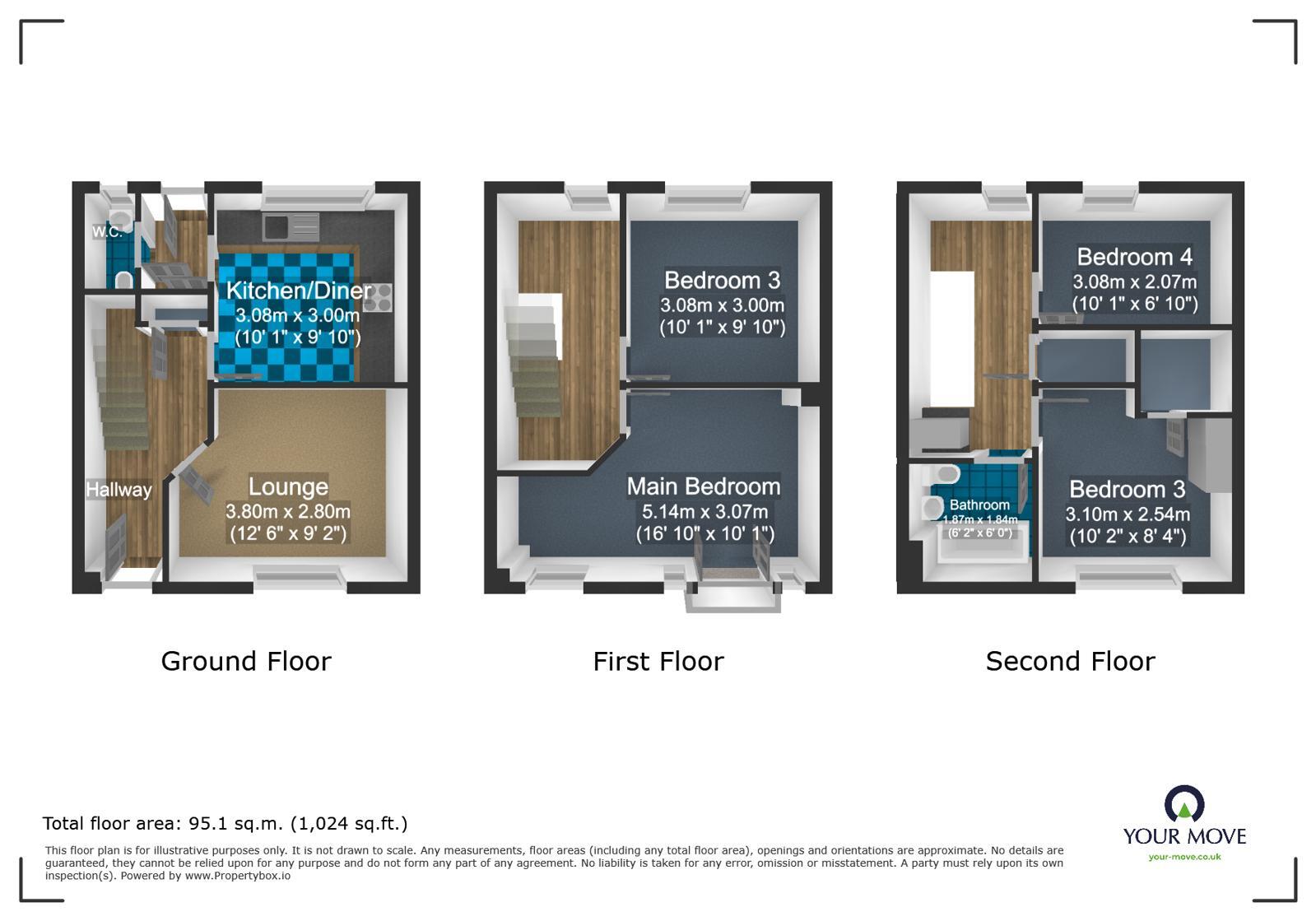 Floorplan of 3 bedroom End Terrace House for sale, Aldeney Close, Dudley, West Midlands, DY1