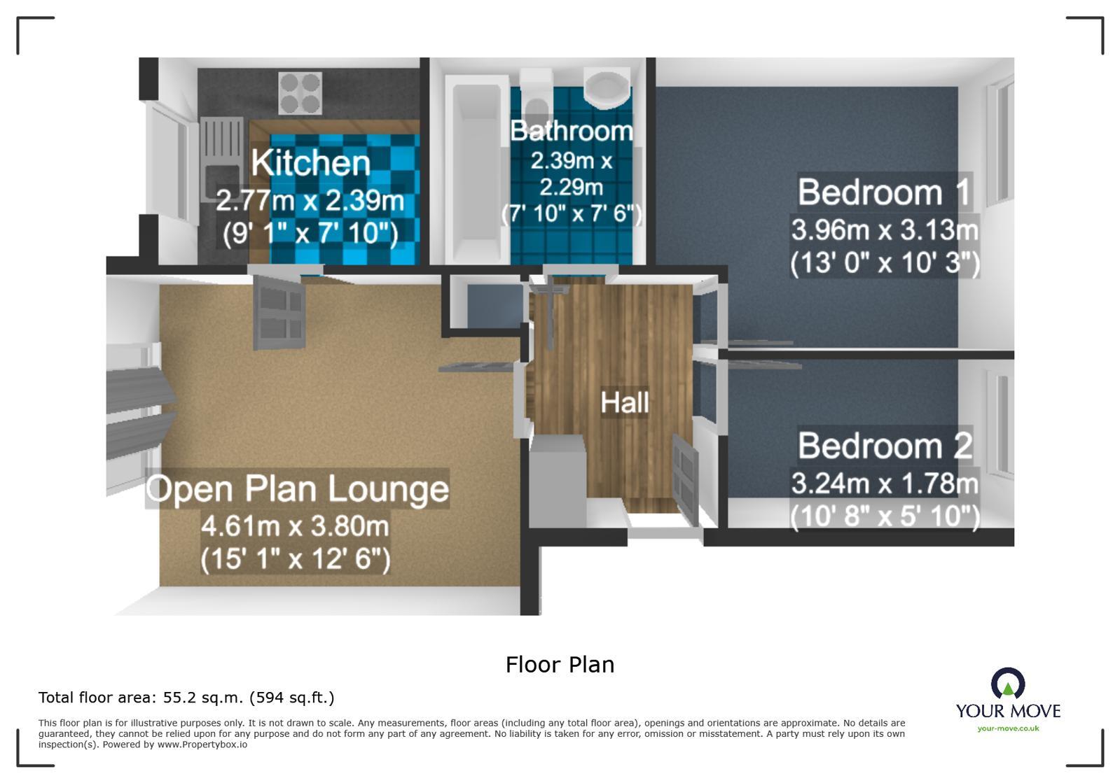 Floorplan of 2 bedroom Flat for sale, Quayside Walk, Netherton, West Midlands, DY2