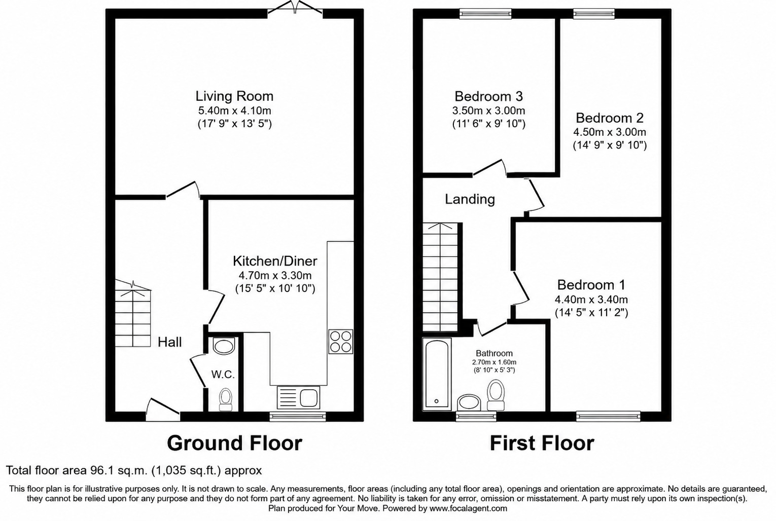 Floorplan of 3 bedroom Mid Terrace House to rent, Meldrum Court, Dunfermline, Fife, KY11