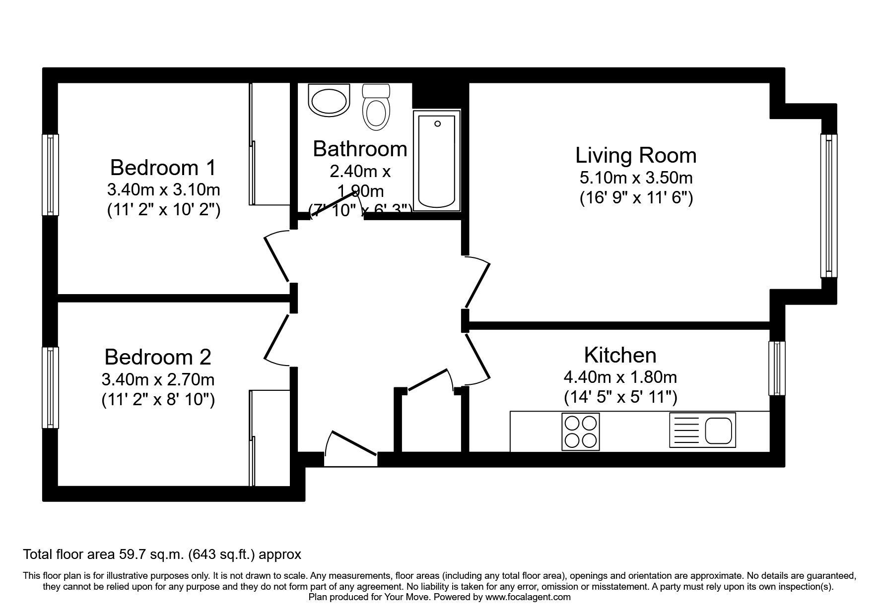 Floorplan of 2 bedroom  Flat to rent, Oakfield Street, Kelty, KY4