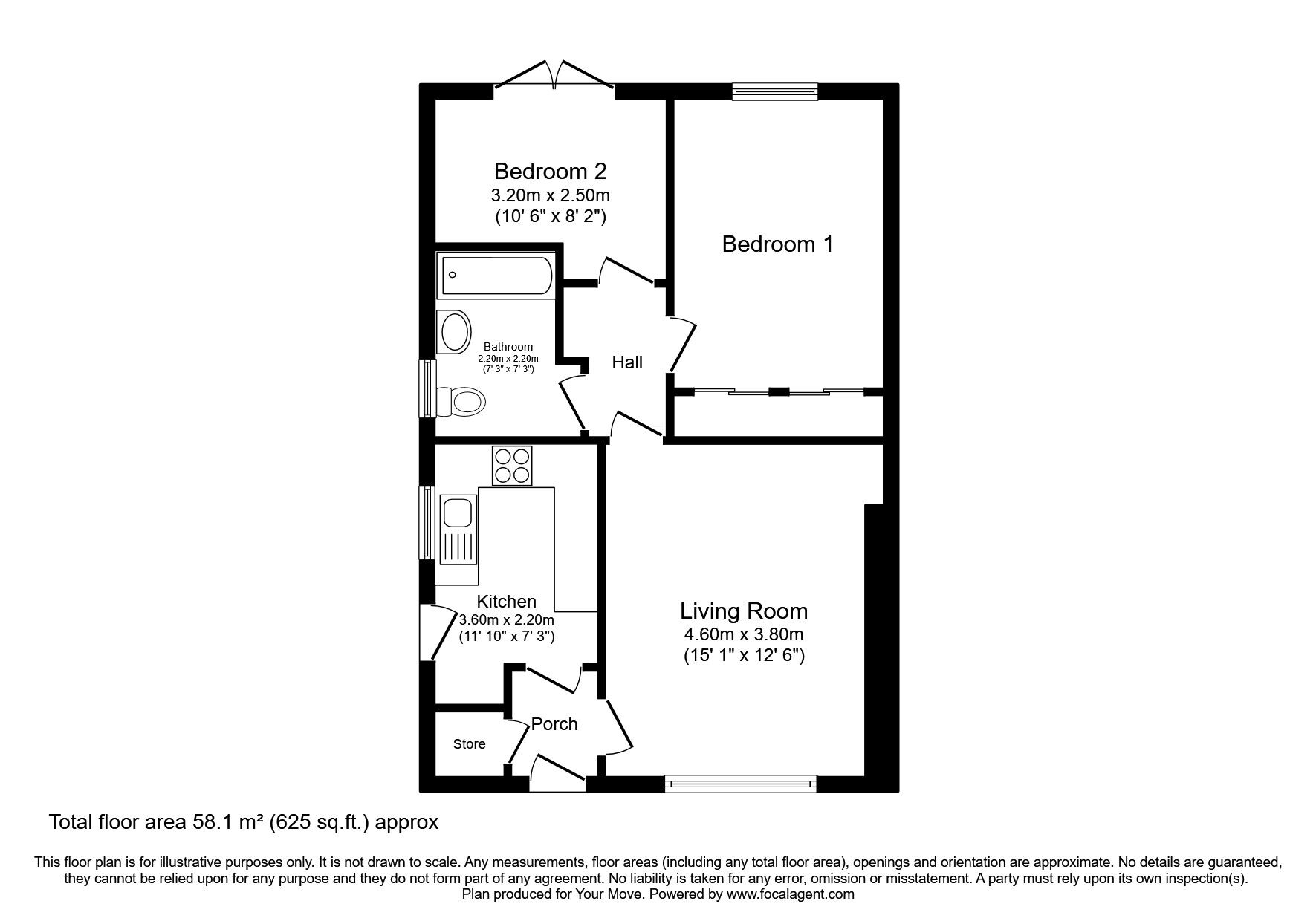 Floorplan of 2 bedroom Semi Detached Bungalow for sale, Inchmickery Road, Dalgety Bay, Fife, KY11