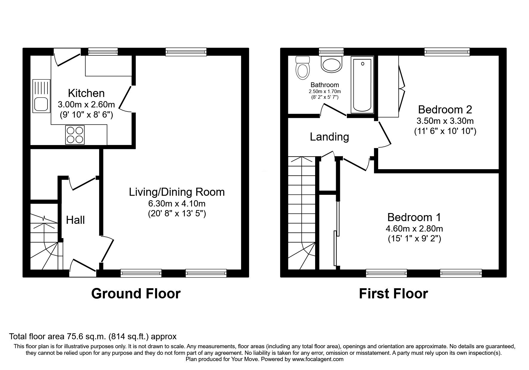 Floorplan of 2 bedroom Mid Terrace House for sale, Rose Gardens, Cairneyhill, Fife, KY12