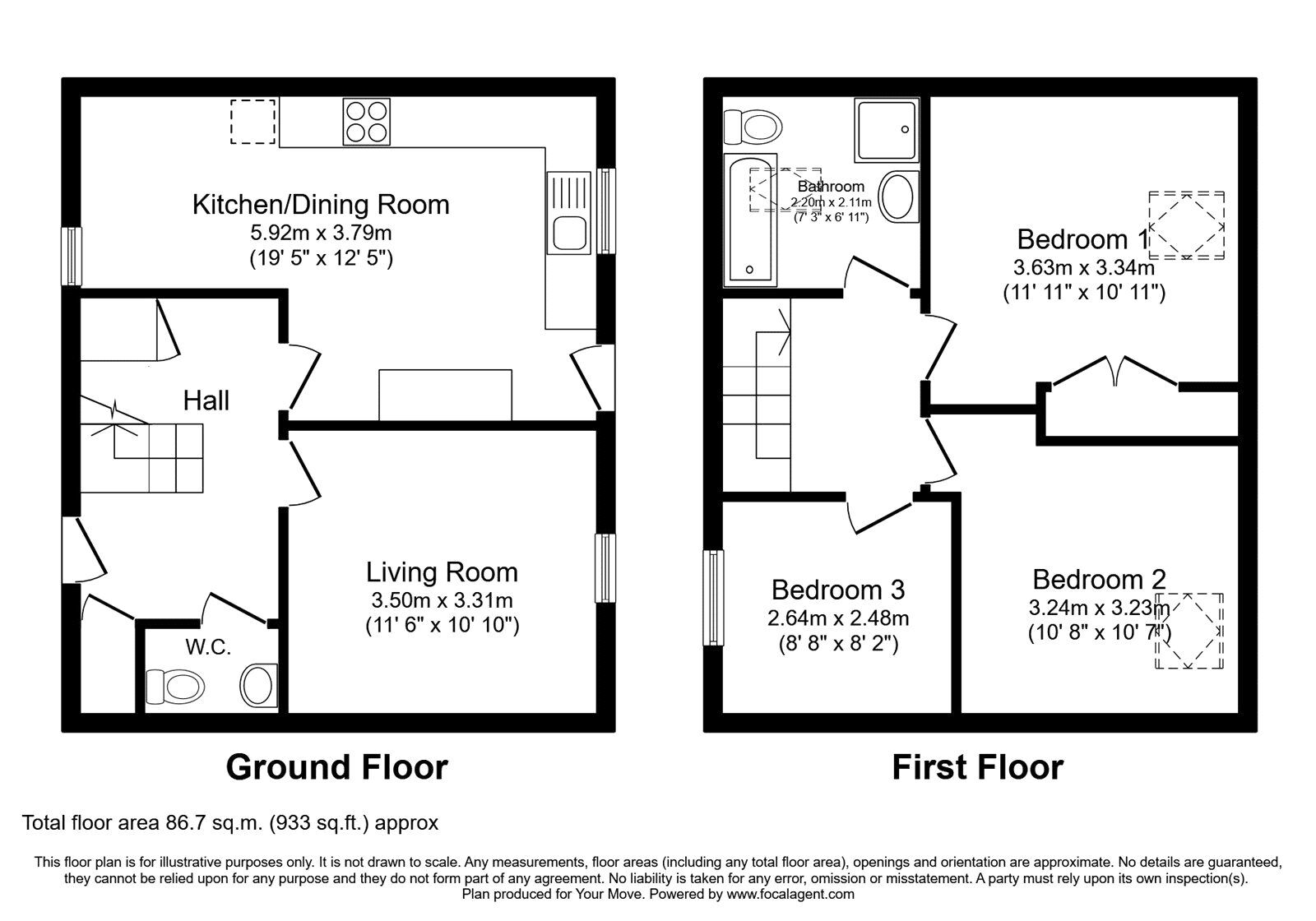 Floorplan of 3 bedroom Mid Terrace House for sale, Woodhead Farm Road, High Valleyfield, Fife, KY12
