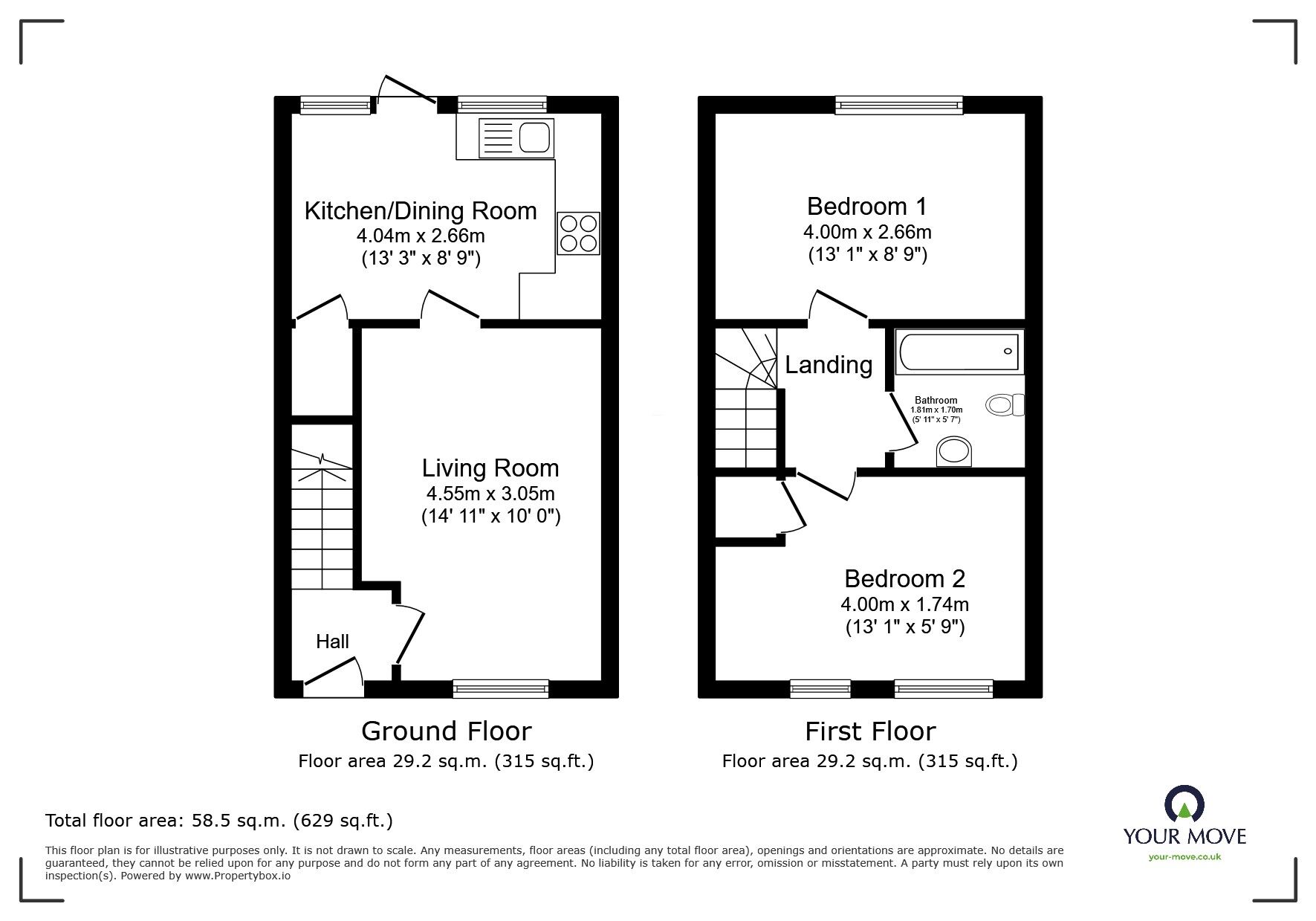 Floorplan of 2 bedroom Mid Terrace House to rent, Dover Heights, Dunfermline, Fife, KY11
