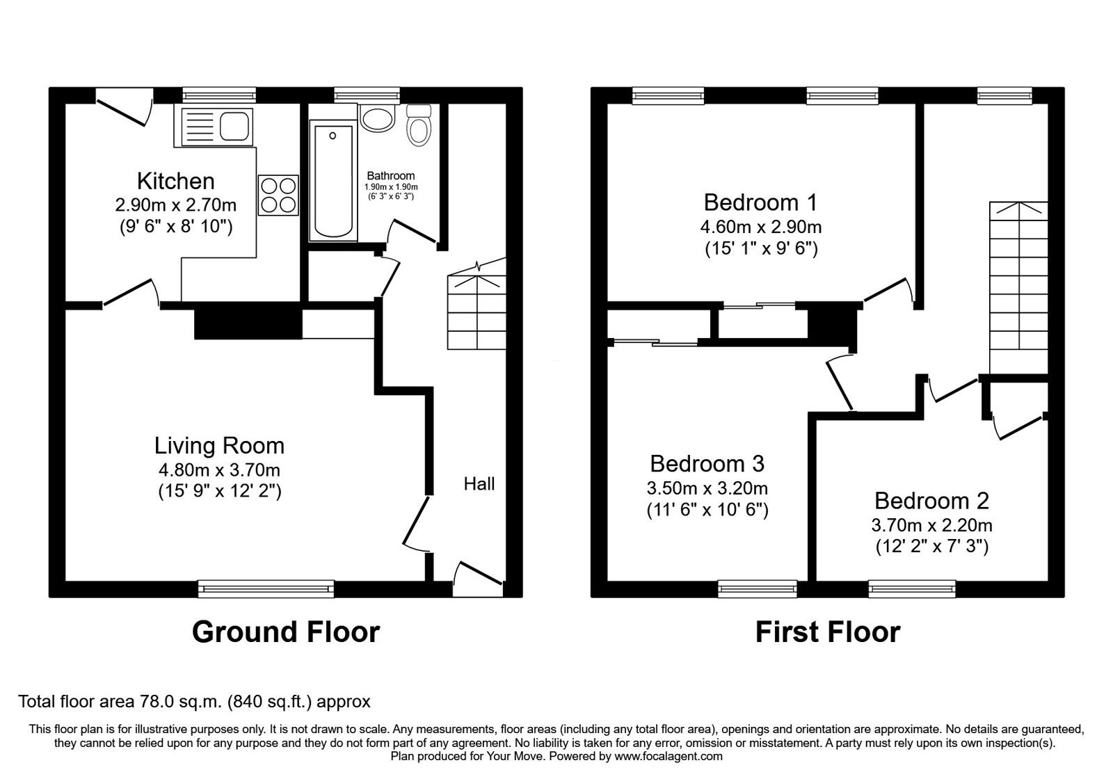 Floorplan of 3 bedroom Mid Terrace House for sale, Sinclair Drive, Cowdenbeath, Fife, KY4