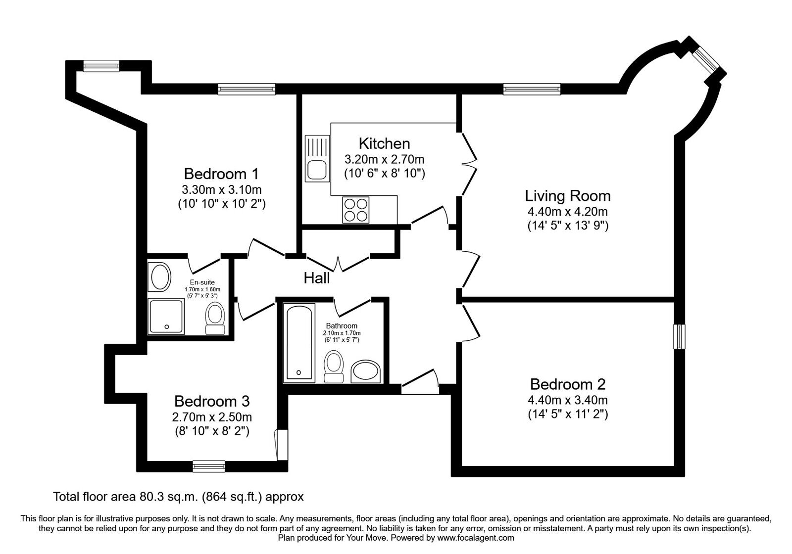 Floorplan of 3 bedroom  Flat for sale, Craigflower Court, Torryburn, Fife, KY12